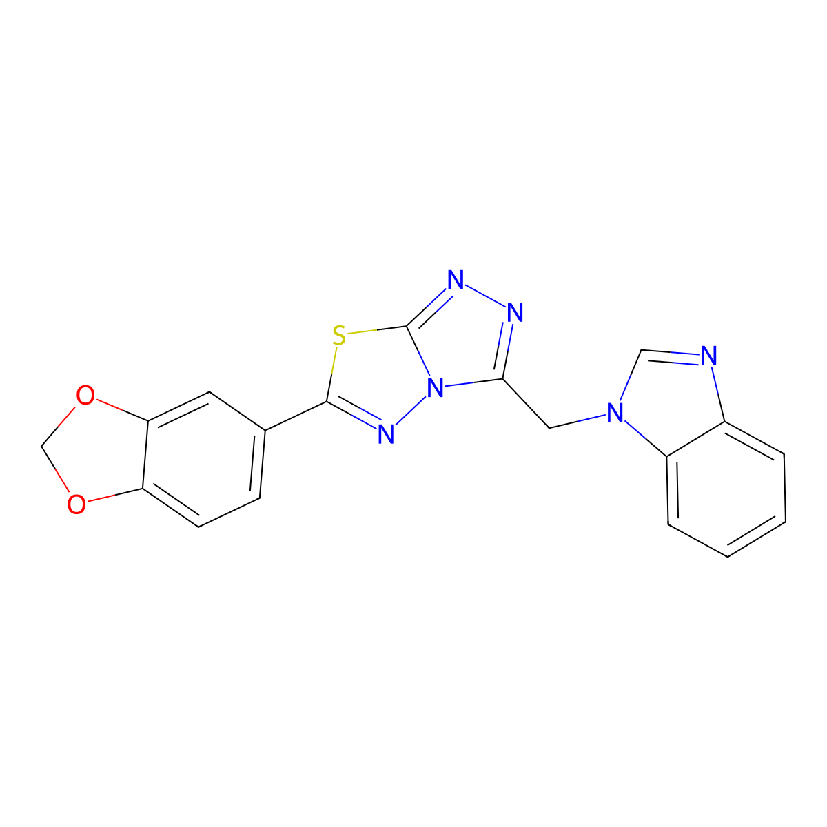 3-(Benzimidazol-1-ylmethyl)-6-(1,3-benzodioxol-5-yl)-[1,2,4]triazolo[3,4-b][1,3,4]thiadiazole molecular structure, CAS 825606-73-3