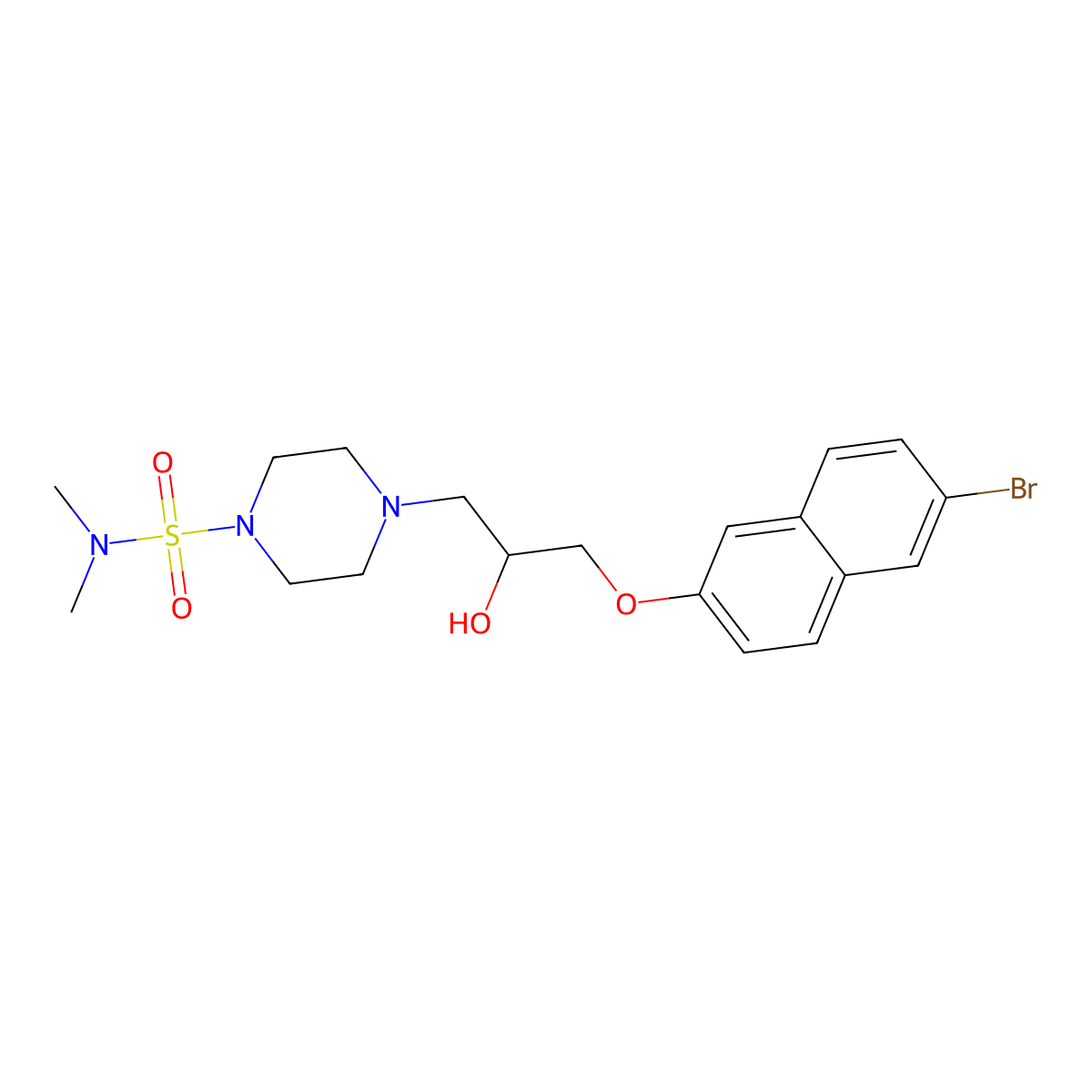 4-{3-[(6-bromo-2-naphthyl)oxy]-2-hydroxypropyl}-N,N-dimethyl-1-piperazinesulfonamide molecular structure, CAS 825607-16-7