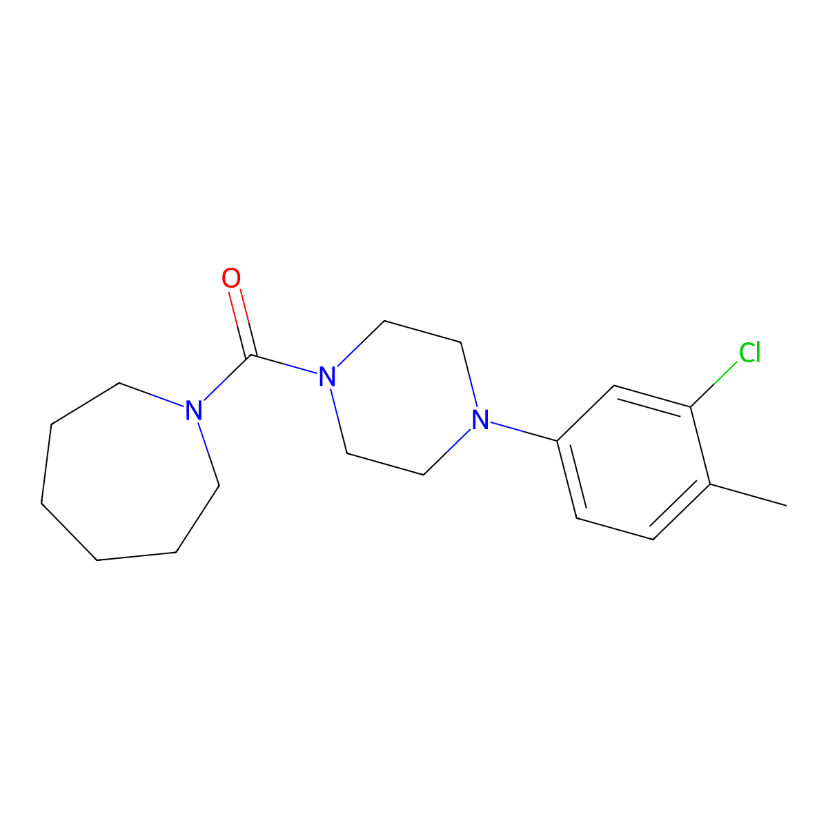 1-{[4-(3-Chloro-4-methylphenyl)-1-piperazinyl]carbonyl}azepane molecular structure, CAS 825607-23-6