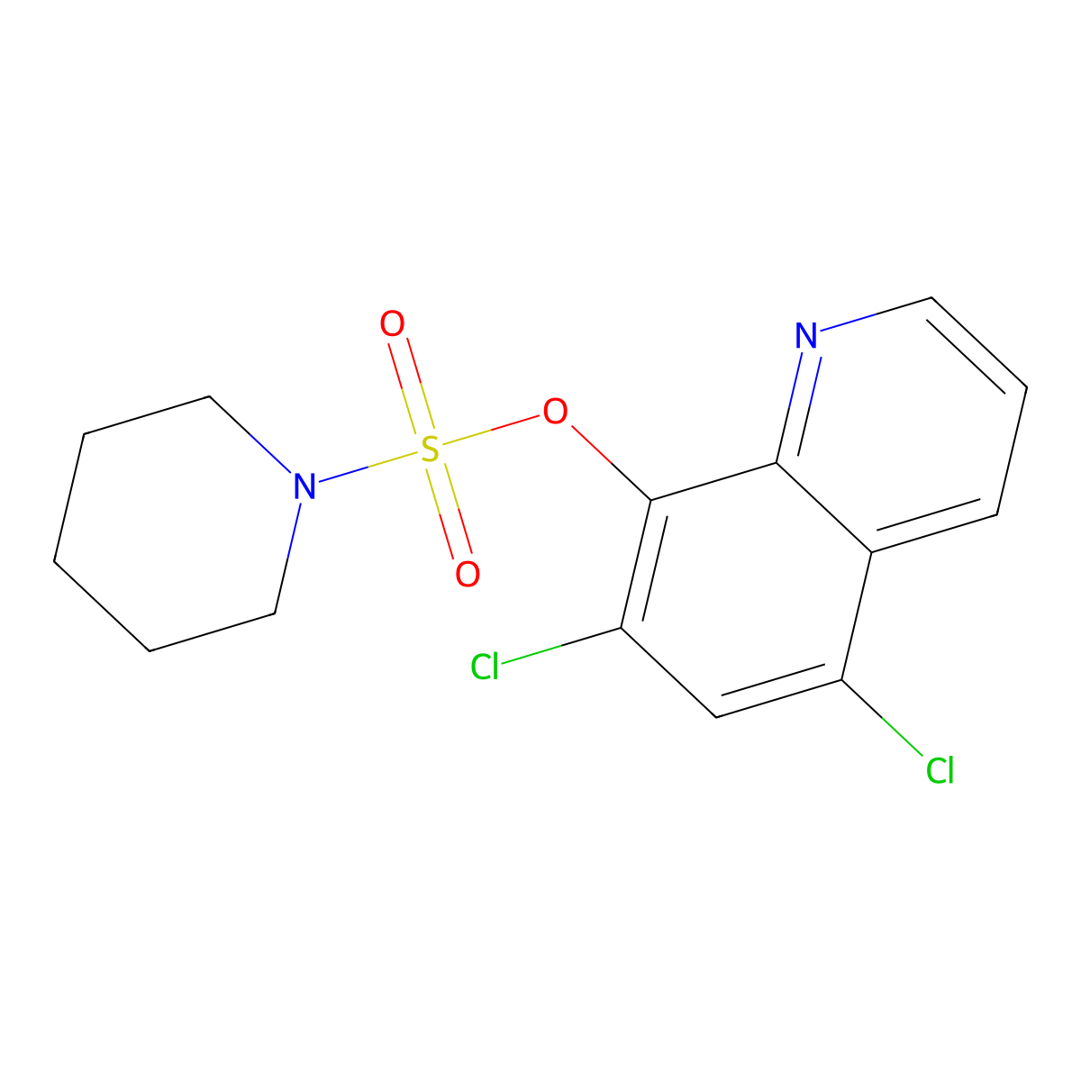 5,7-Dichloroquinolin-8-yl piperidine-1-sulfonate molecular structure, CAS 825607-46-3