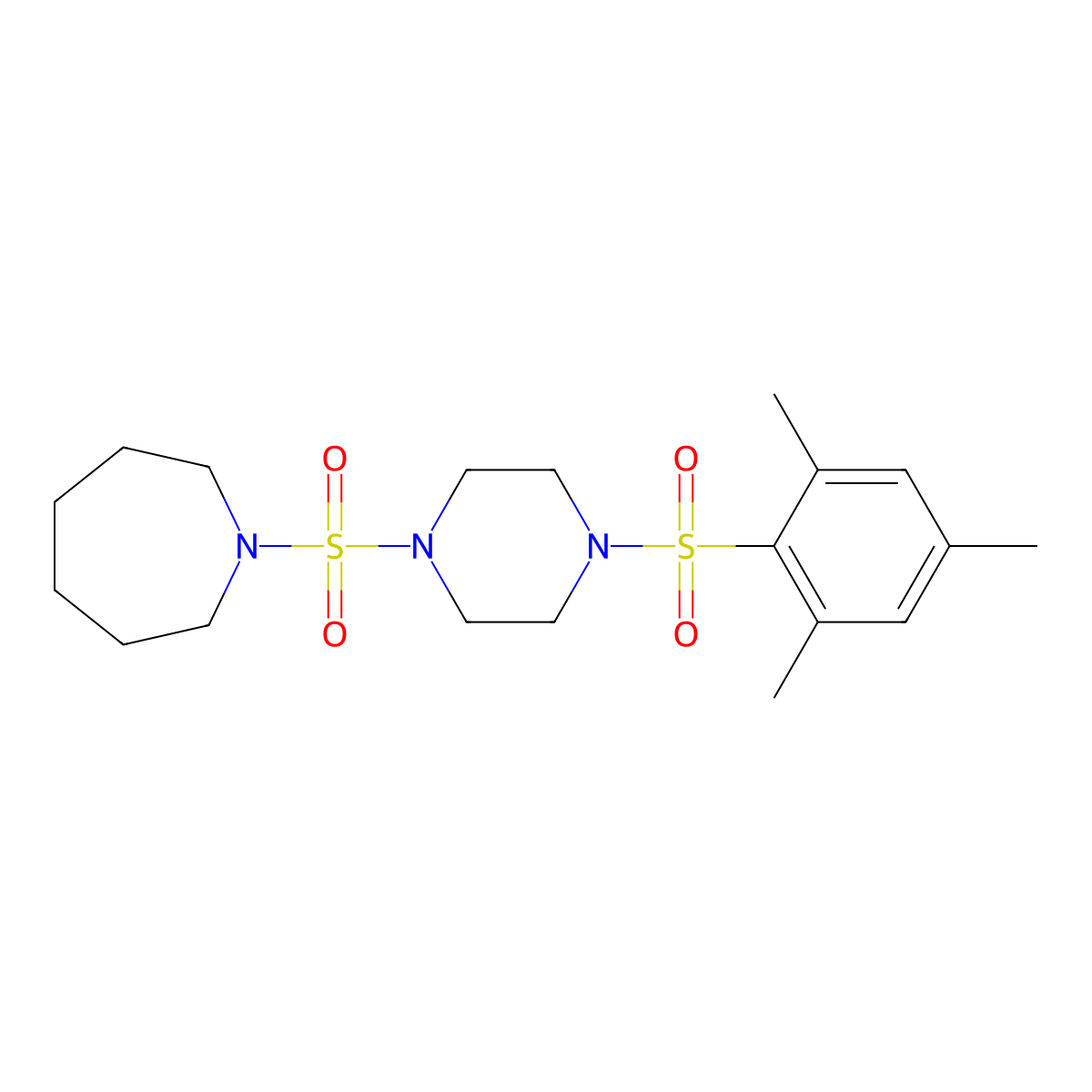 1-((4-(Mesitylsulfonyl)piperazin-1-yl)sulfonyl)azepane molecular structure, CAS 825607-71-4