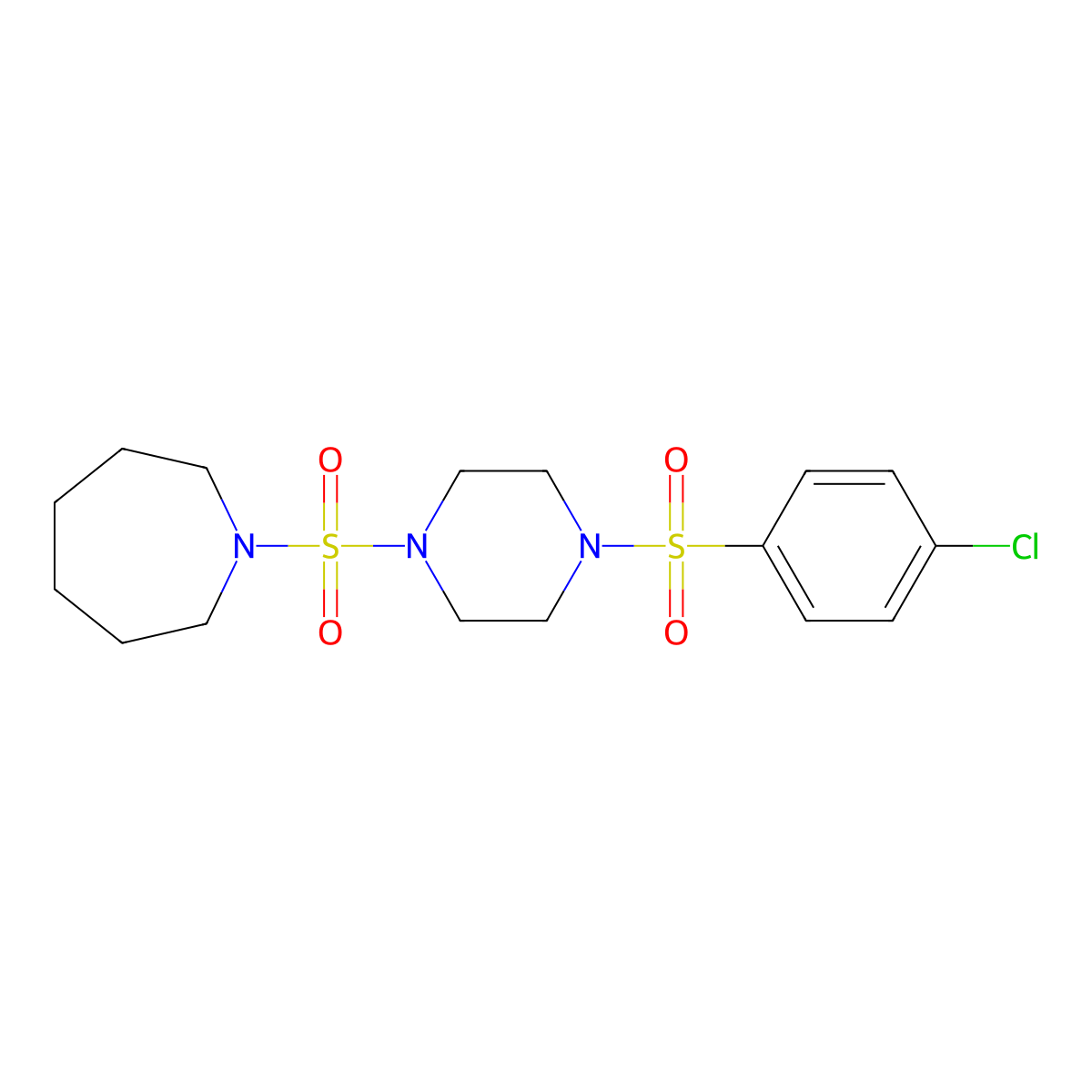 1-((4-((4-Chlorophenyl)sulfonyl)piperazin-1-yl)sulfonyl)azepane molecular structure, CAS 825607-90-7