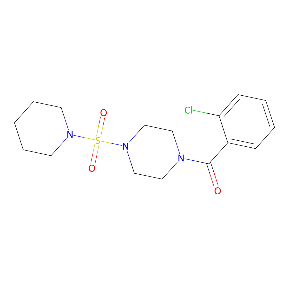 (2-Chlorophenyl)(4-(piperidin-1-ylsulfonyl)piperazin-1-yl)methanone molecular structure, CAS 825607-92-9