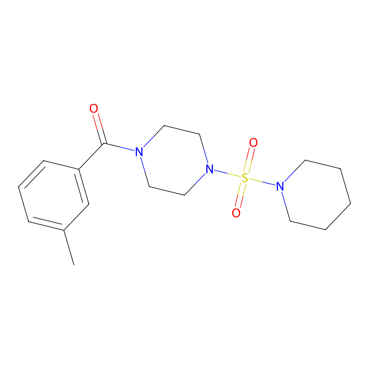 (4-(Piperidin-1-ylsulfonyl)piperazin-1-yl)(m-tolyl)methanone molecular structure, CAS 825607-95-2