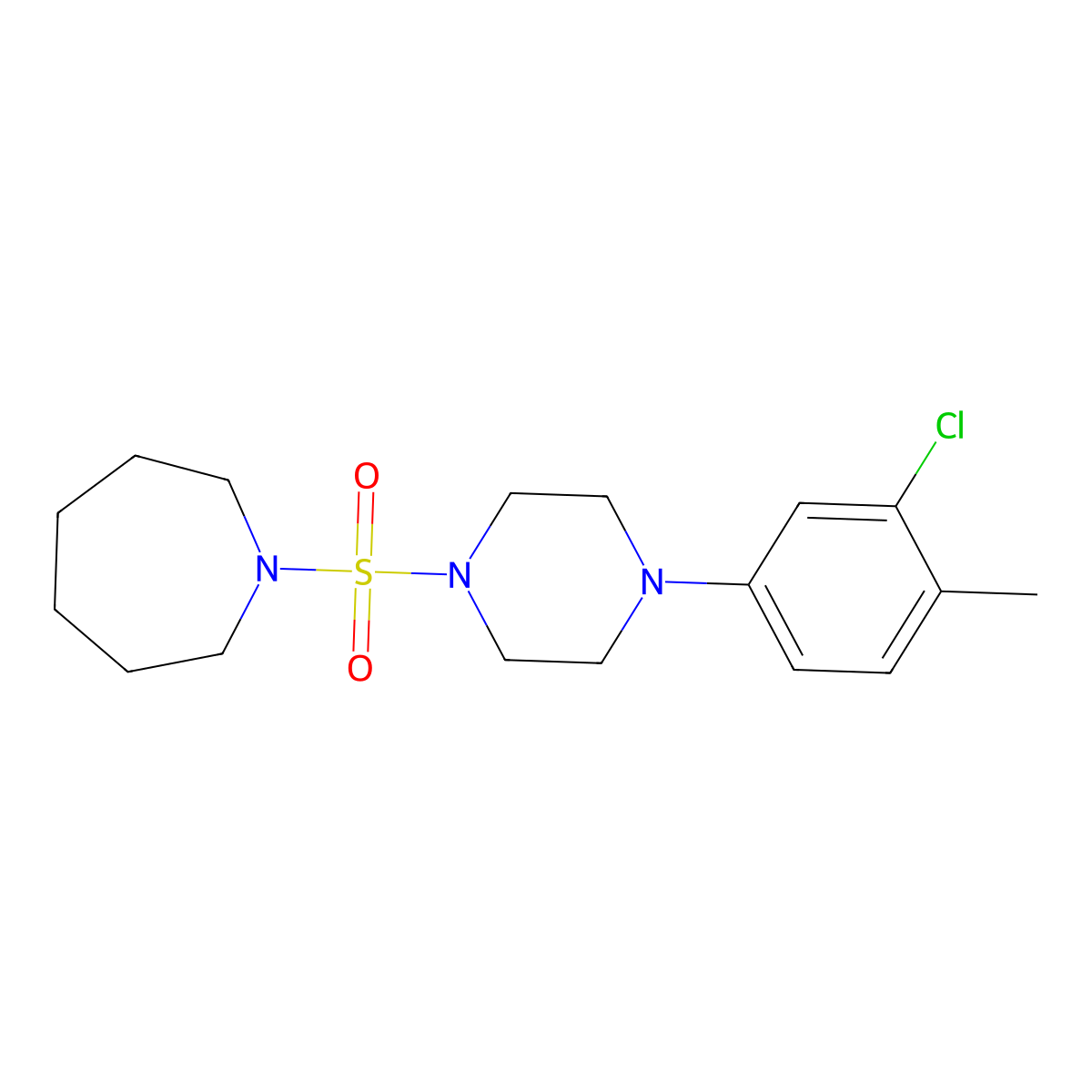 1-{[4-(3-Chloro-4-methylphenyl)-1-piperazinyl]sulfonyl}azepane molecular structure, CAS 825608-01-3