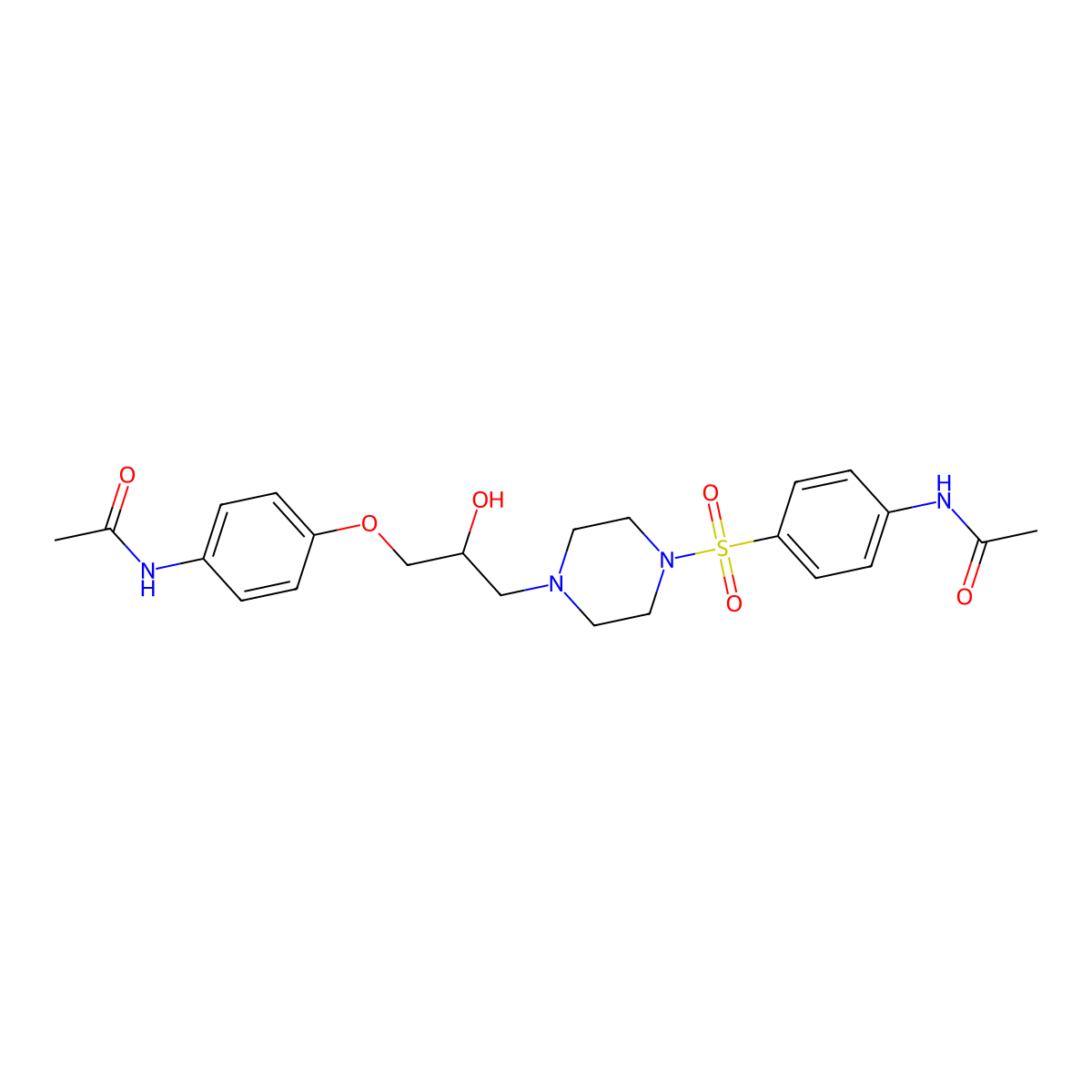N-{4-[(4-{3-[4-(acetylamino)phenoxy]-2-hydroxypropyl}-1-piperazinyl)sulfonyl]phenyl}acetamide molecular structure, CAS 825608-30-8