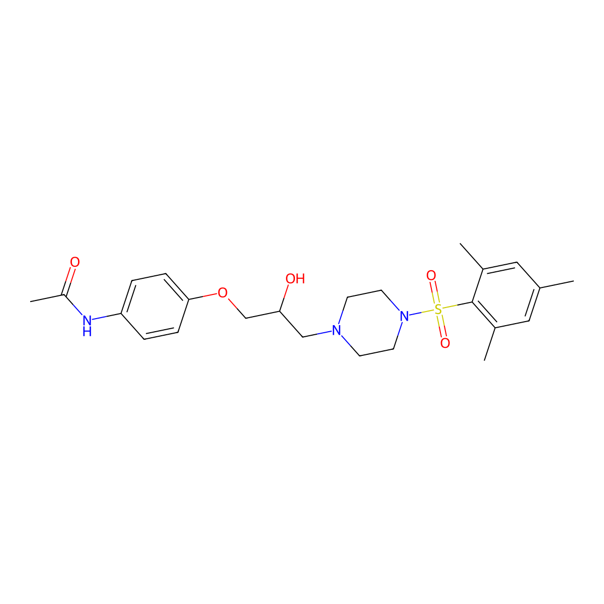 N-(4-(2-hydroxy-3-(4-(mesitylsulfonyl)piperazin-1-yl)propoxy)phenyl)acetamide molecular structure, CAS 825608-33-1