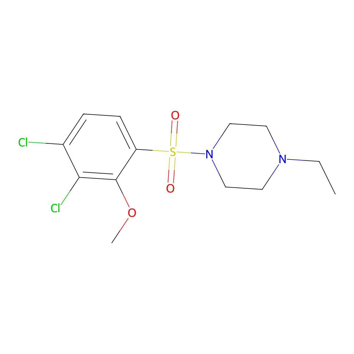 1-(3,4-Dichloro-2-methoxyphenyl)sulfonyl-4-ethylpiperazine molecular structure, CAS 825608-44-4
