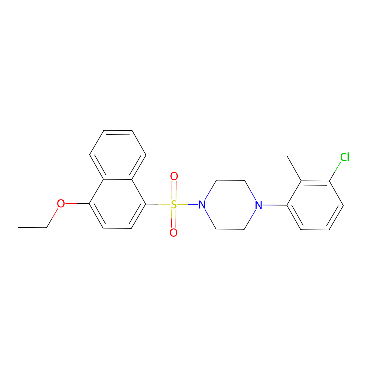 1-(3-Chloro-2-methylphenyl)-4-(4-ethoxynaphthalen-1-yl)sulfonylpiperazine molecular structure, CAS 825608-52-4