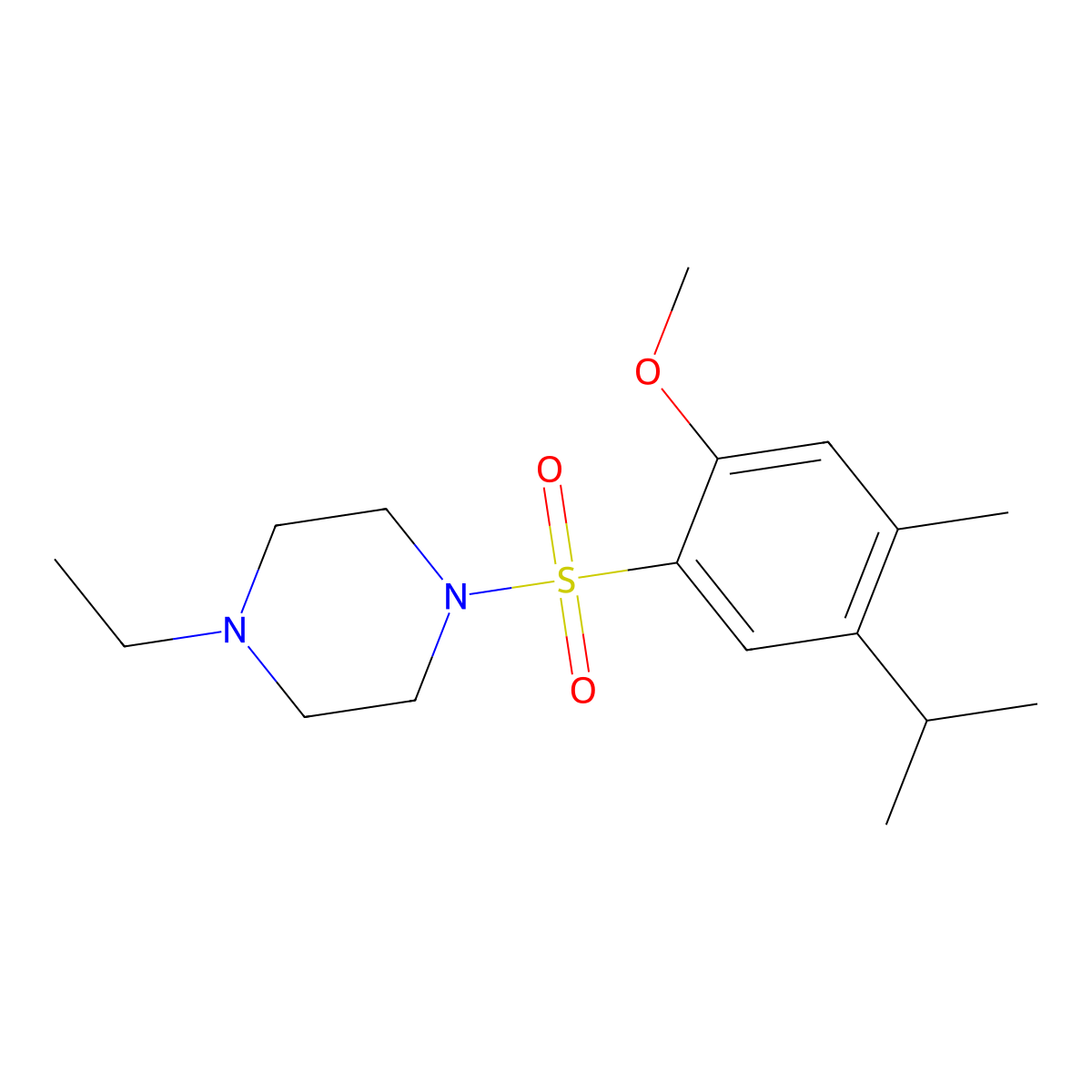4-Ethyl-1-{[2-methoxy-4-methyl-5-(methylethyl)phenyl]sulfonyl}piperazine molecular structure, CAS 825608-55-7
