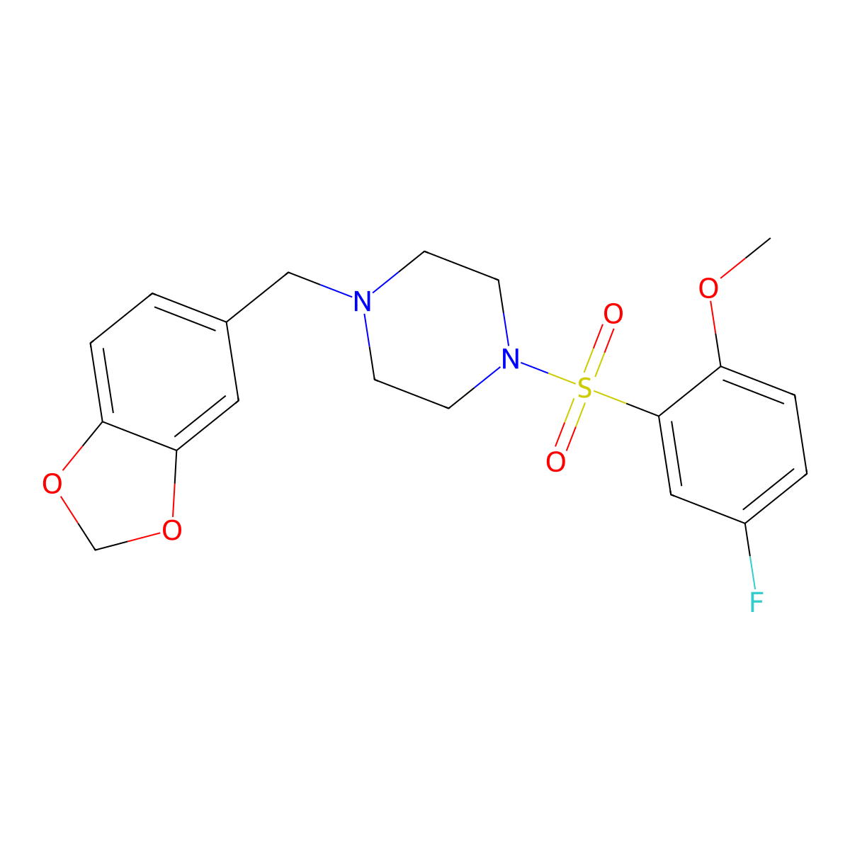 1-(1,3-Benzodioxol-5-ylmethyl)-4-[(5-fluoro-2-methoxyphenyl)sulfonyl]piperazine molecular structure, CAS 825608-62-6