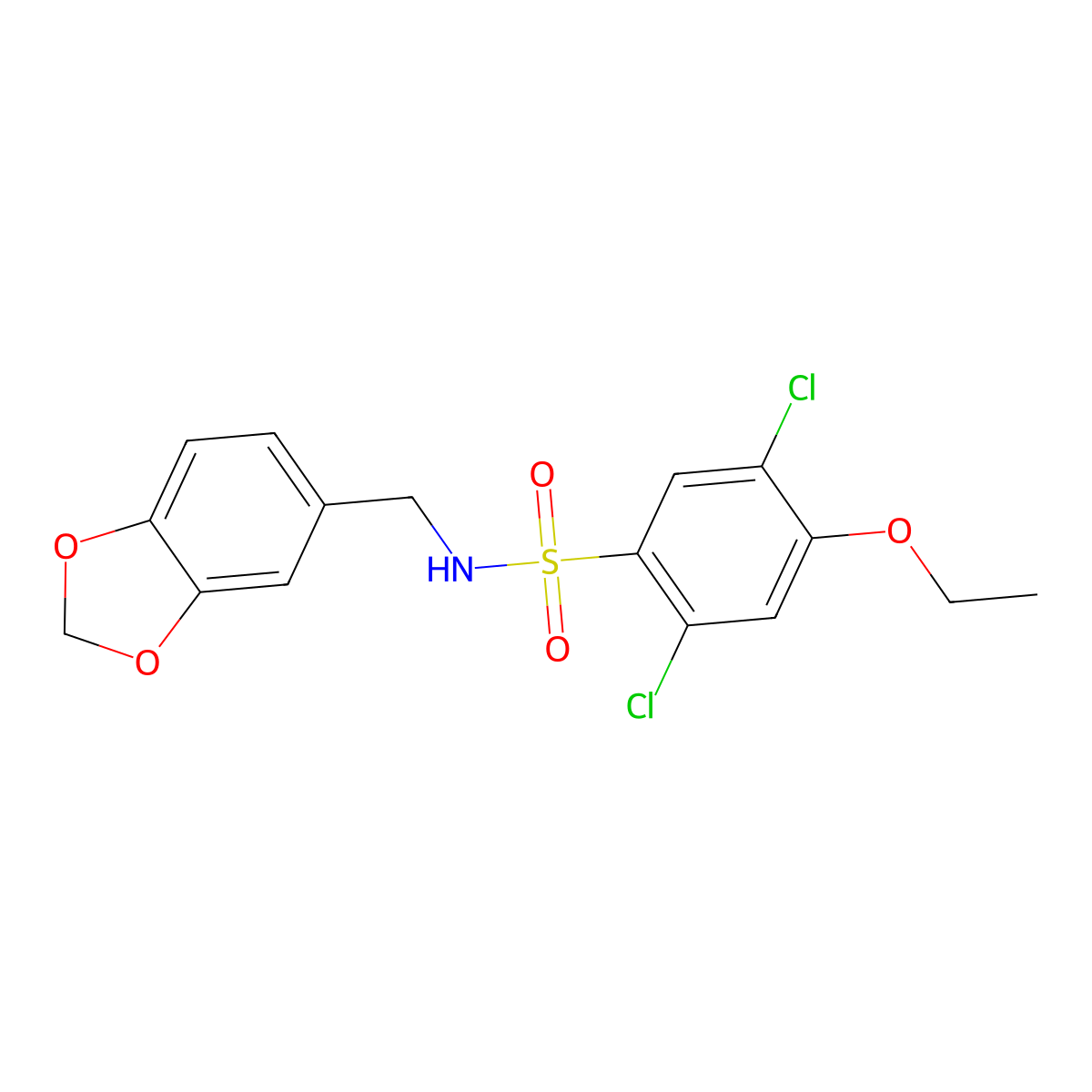 N-(1,3-benzodioxol-5-ylmethyl)-2,5-dichloro-4-ethoxybenzenesulfonamide molecular structure, CAS 825608-63-7