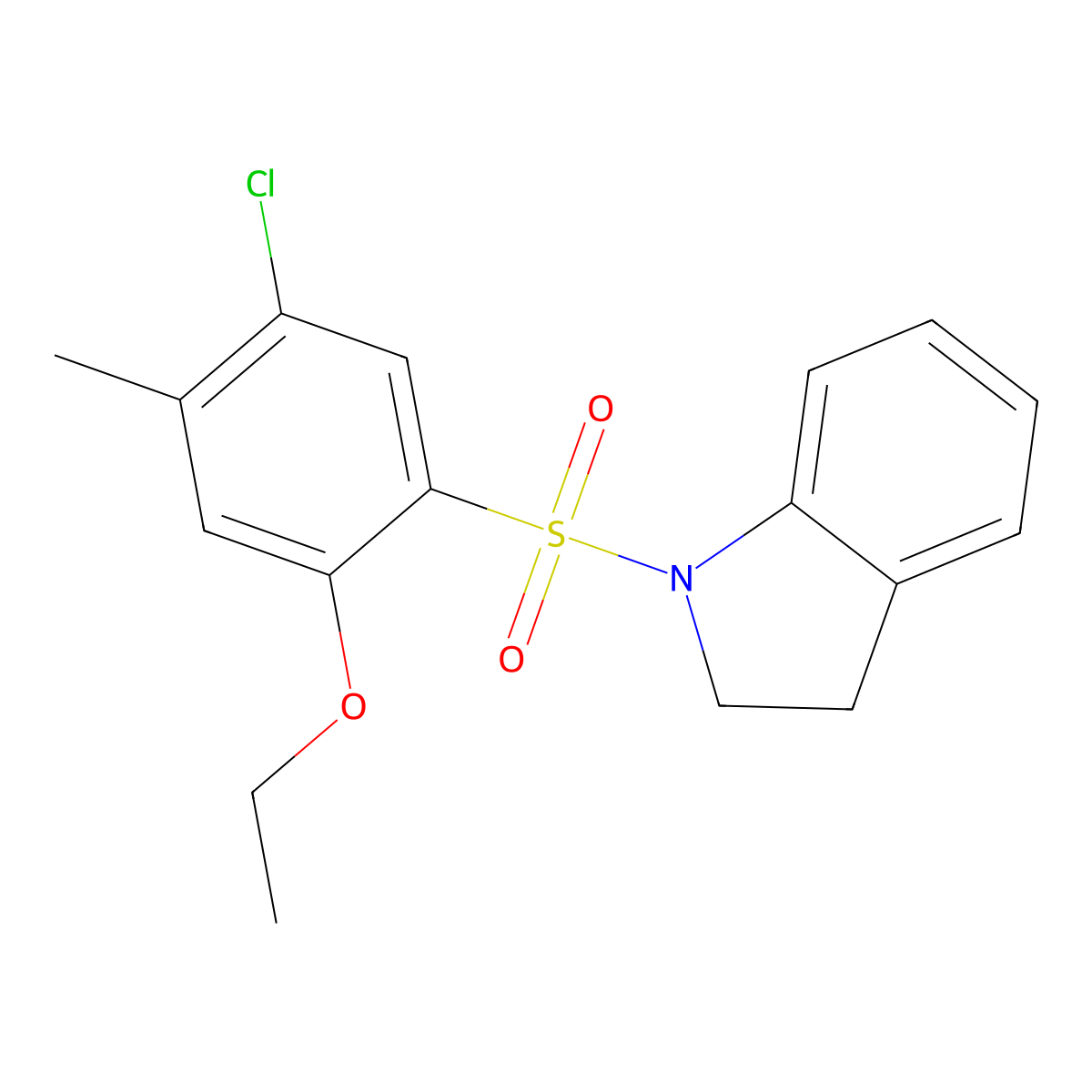 5-Chloro-2-ethoxy-1-(indolinylsulfonyl)-4-methylbenzene molecular structure, CAS 825608-66-0