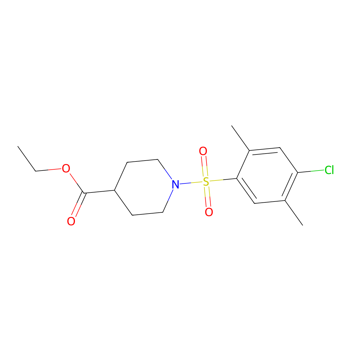 Ethyl 1-(4-chloro-2,5-dimethylphenyl)sulfonylpiperidine-4-carboxylate molecular structure, CAS 825608-67-1