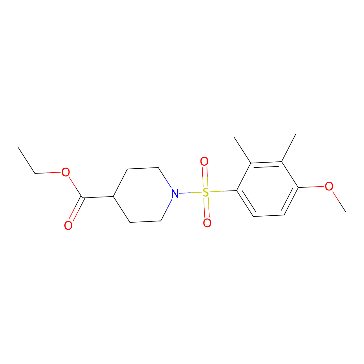 Ethyl 1-(4-methoxy-2,3-dimethylphenyl)sulfonylpiperidine-4-carboxylate molecular structure, CAS 825608-68-2