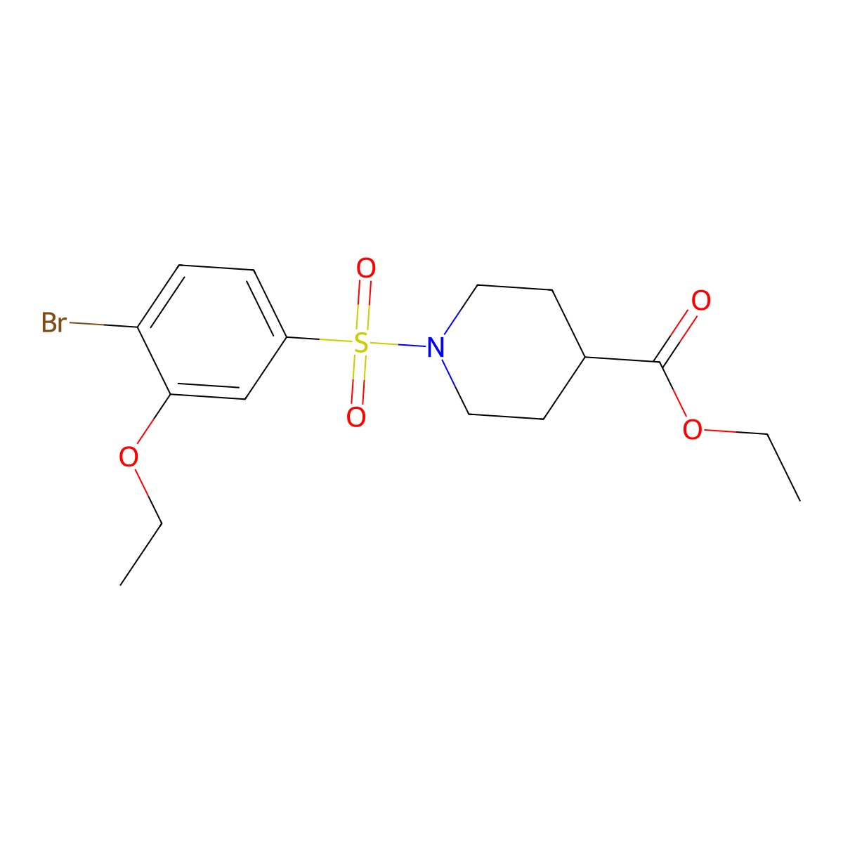 Ethyl 1-[(4-bromo-3-ethoxyphenyl)sulfonyl]-4-piperidinecarboxylate molecular structure, CAS 825608-69-3