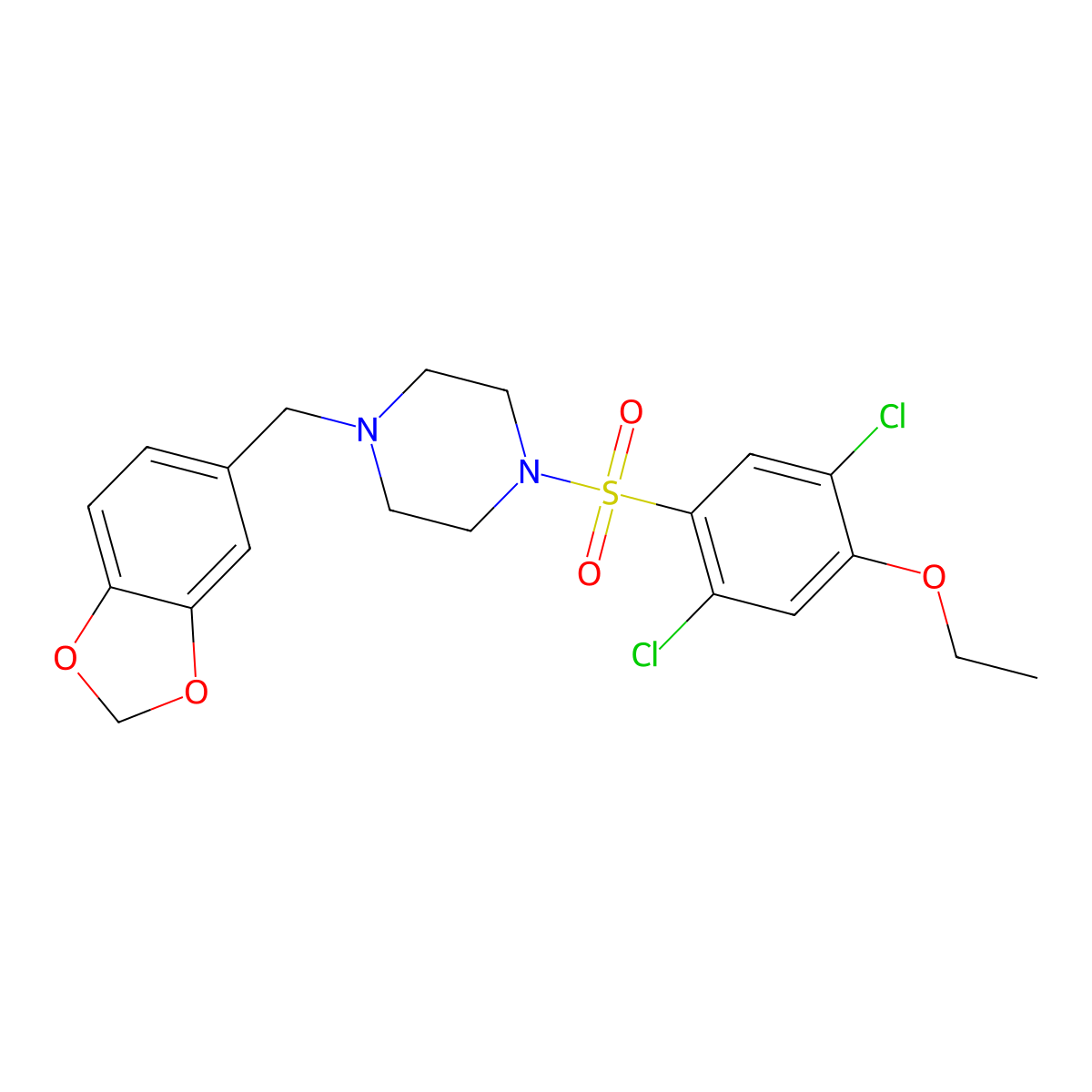 1-(1,3-Benzodioxol-5-ylmethyl)-4-(2,5-dichloro-4-ethoxyphenyl)sulfonylpiperazine molecular structure, CAS 825608-78-4