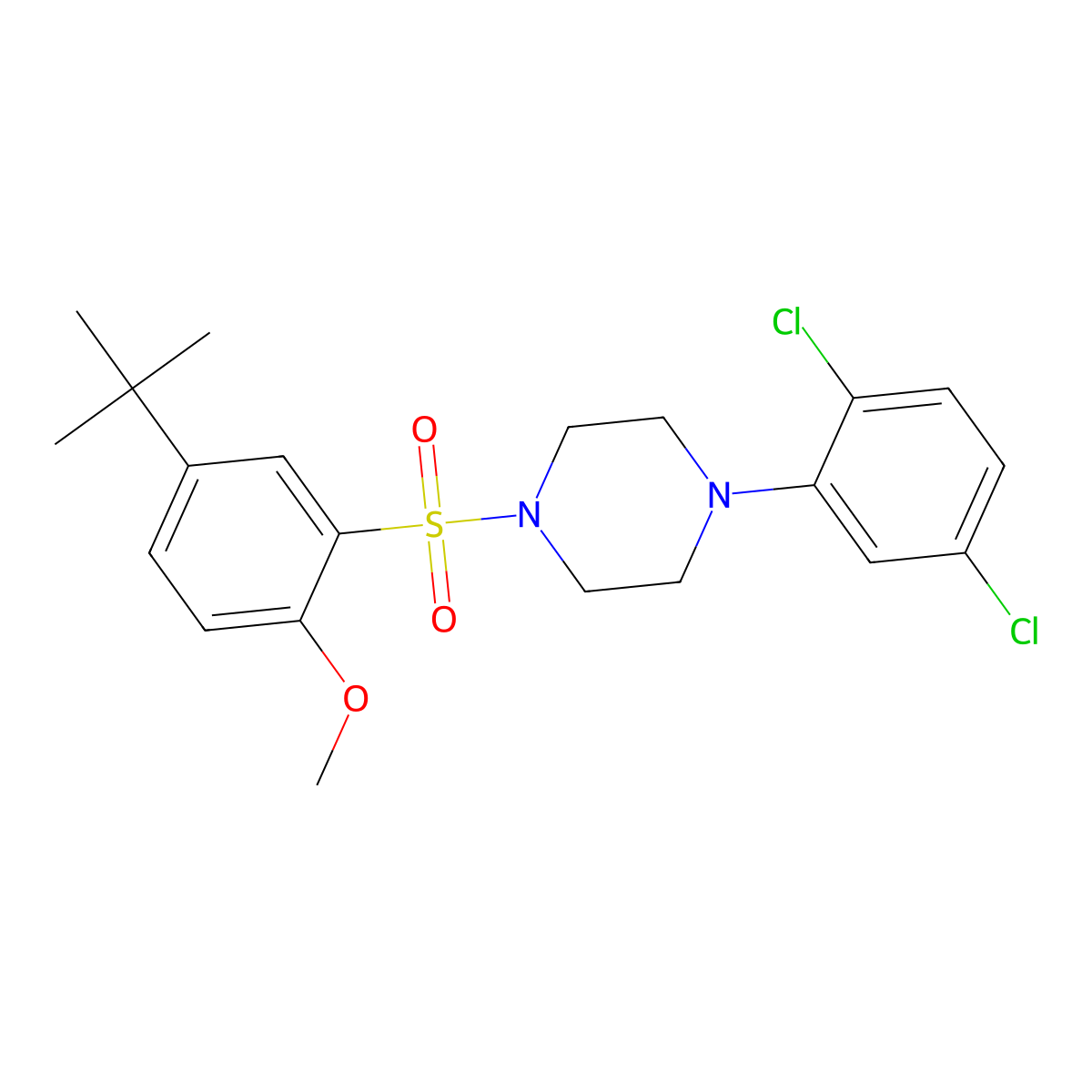 1-(5-Tert-butyl-2-methoxybenzenesulfonyl)-4-(2,5-dichlorophenyl)piperazine molecular structure, CAS 825608-92-2