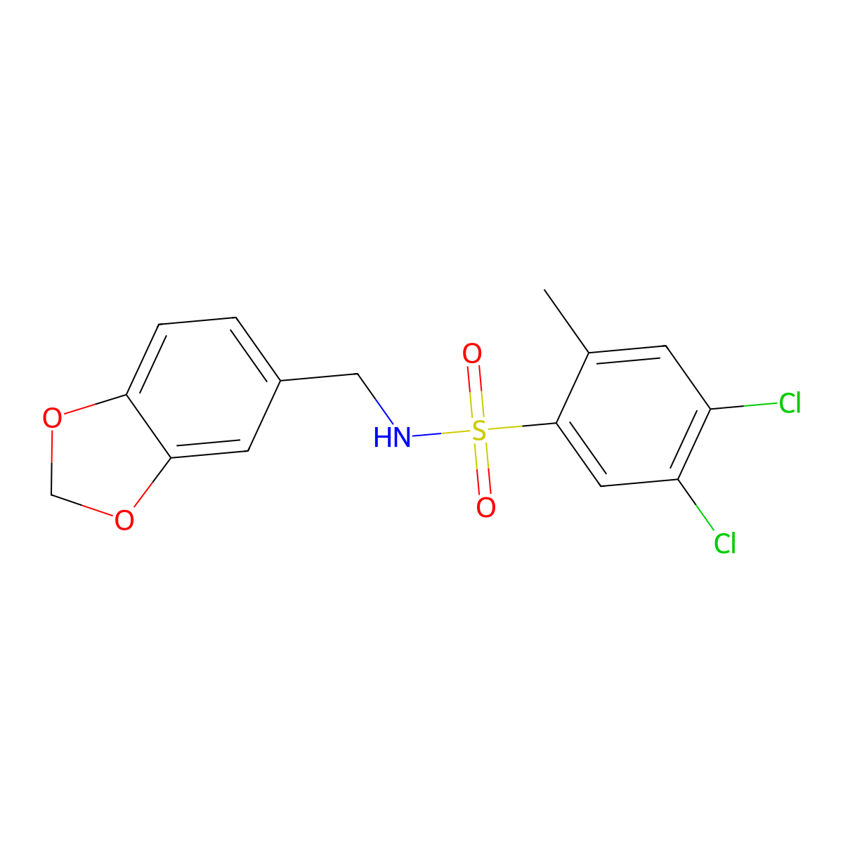 N-(1,3-benzodioxol-5-ylmethyl)-4,5-dichloro-2-methylbenzenesulfonamide molecular structure, CAS 825608-96-6