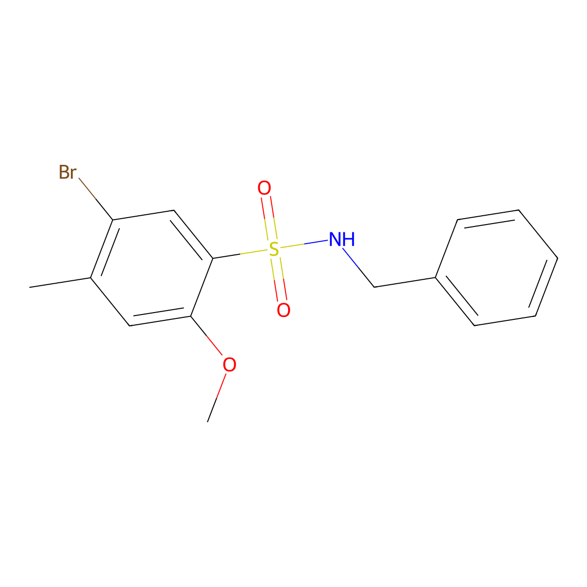 N-benzyl-5-bromo-2-methoxy-4-methylbenzenesulfonamide molecular structure, CAS 825609-02-7