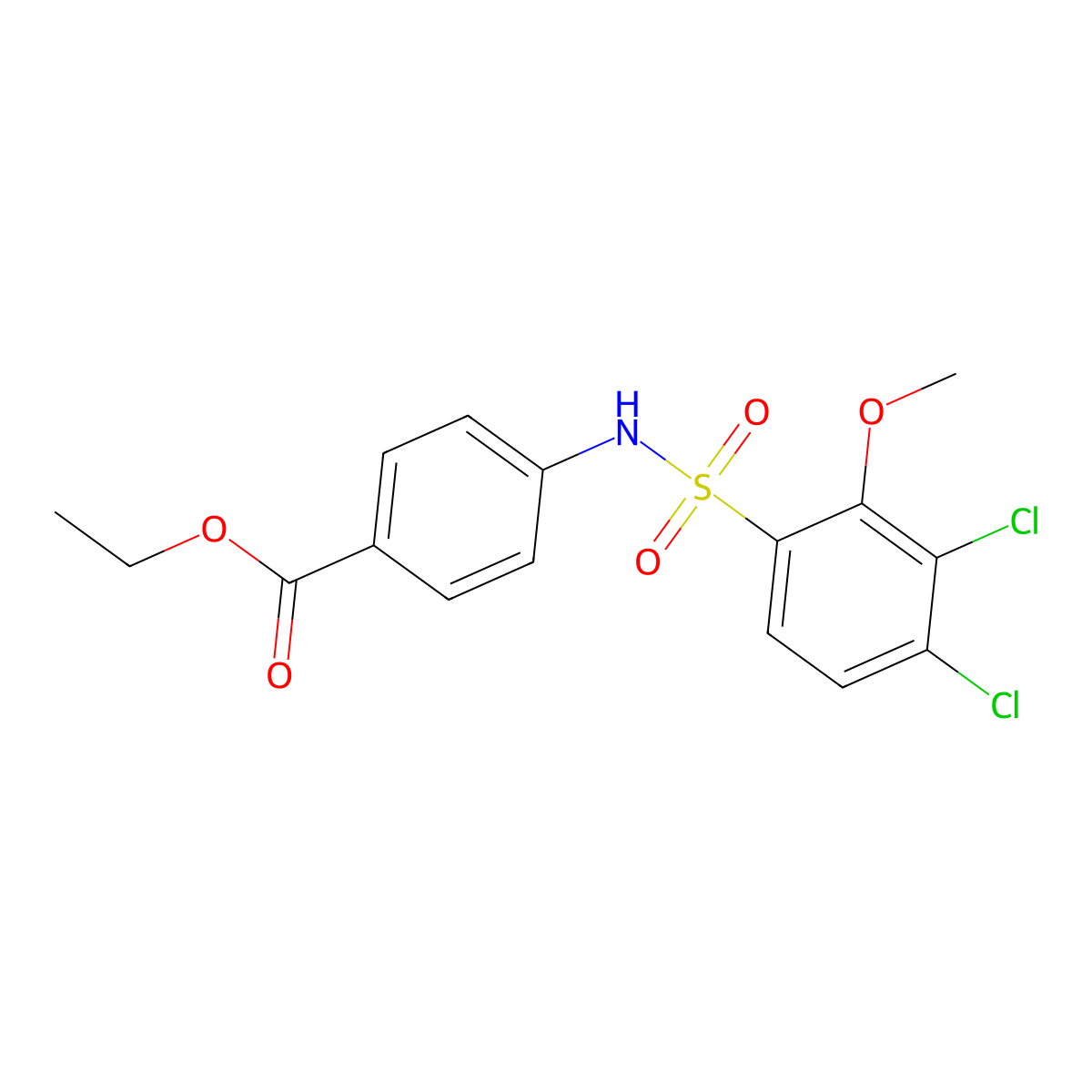 Ethyl 4-{[(3,4-dichloro-2-methoxyphenyl)sulfonyl]amino}benzoate molecular structure, CAS 825609-03-8