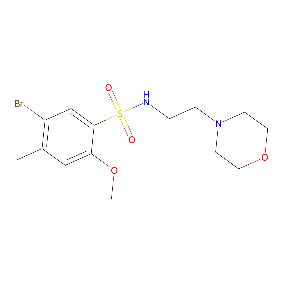 5-bromo-2-methoxy-4-methyl-N-(2-morpholin-4-ylethyl)benzenesulfonamide molecular structure, CAS 825609-14-1
