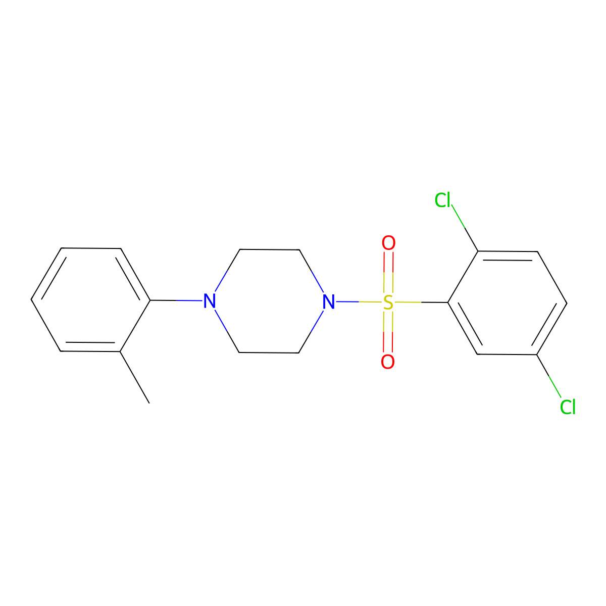 1-(2,5-Dichlorophenyl)sulfonyl-4-(2-methylphenyl)piperazine molecular structure, CAS 825609-30-1
