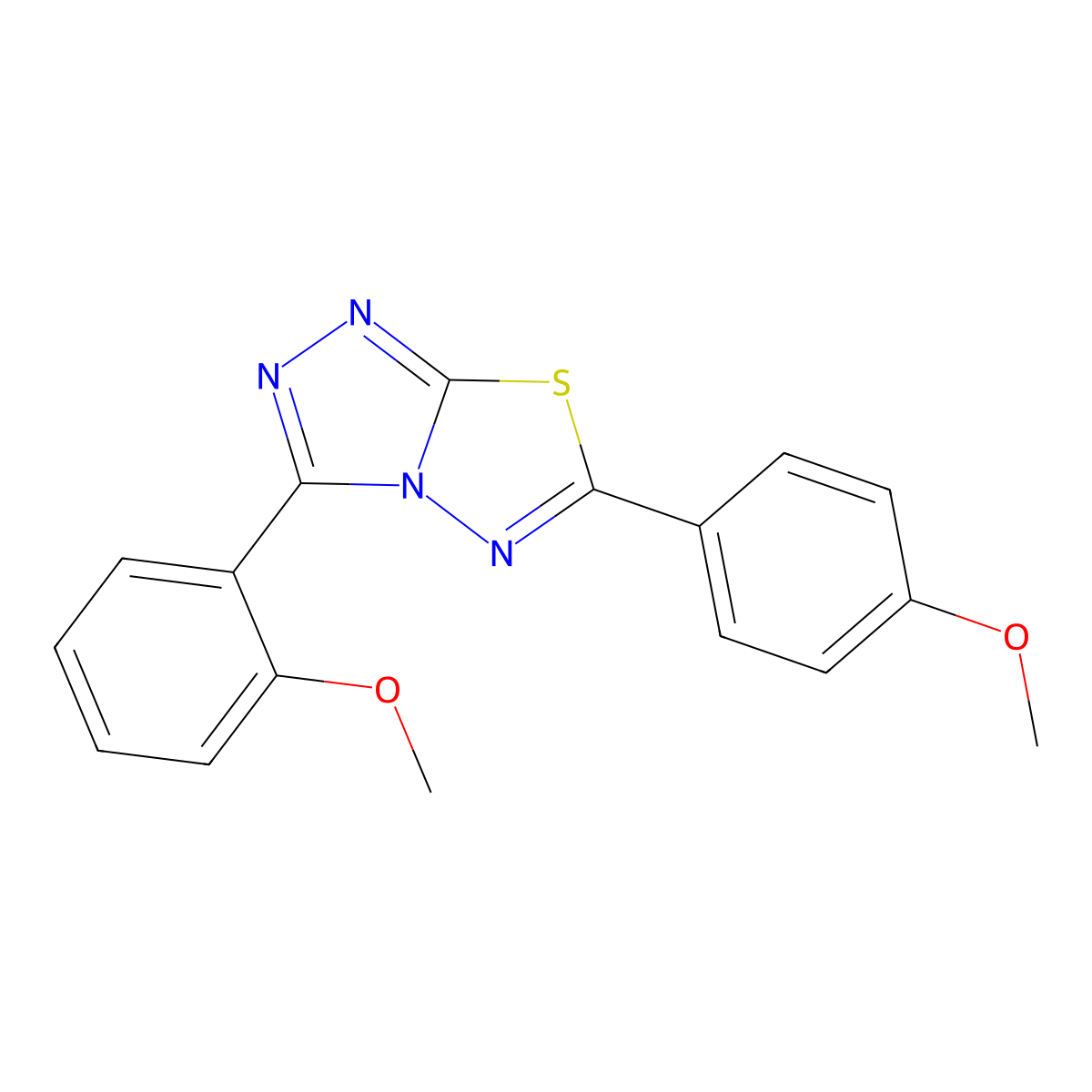 3-(2-Methoxyphenyl)-6-(4-methoxyphenyl)-[1,2,4]triazolo[3,4-b][1,3,4]thiadiazole molecular structure, CAS 825609-37-8