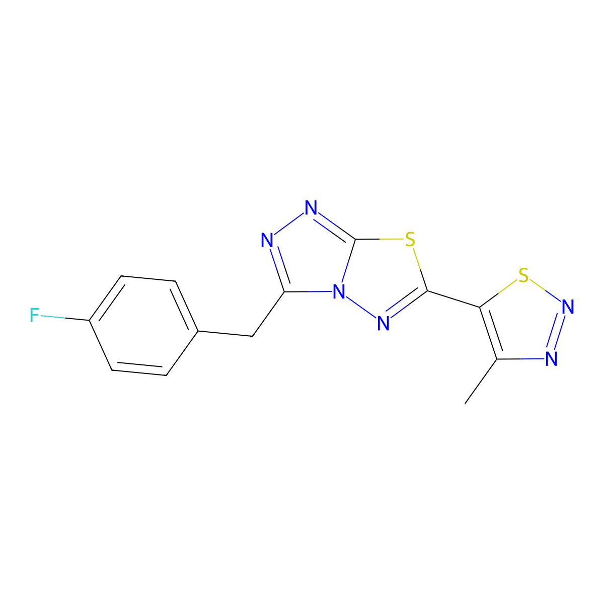 3-(4-Fluorobenzyl)-6-(4-methyl-1,2,3-thiadiazol-5-yl)[1,2,4]triazolo[3,4-b][1,3,4]thiadiazole molecular structure, CAS 825609-60-7