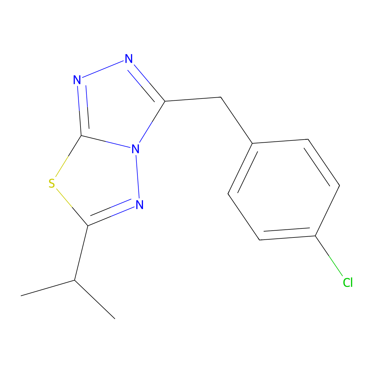 3-[(4-Chlorophenyl)methyl]-6-propan-2-yl-[1,2,4]triazolo[3,4-b][1,3,4]thiadiazole molecular structure, CAS 825609-67-4