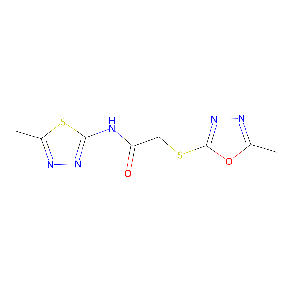 2-[(5-methyl-1,3,4-oxadiazol-2-yl)sulfanyl]-N-(5-methyl-1,3,4-thiadiazol-2-yl)acetamide molecular structure, CAS 825610-08-0