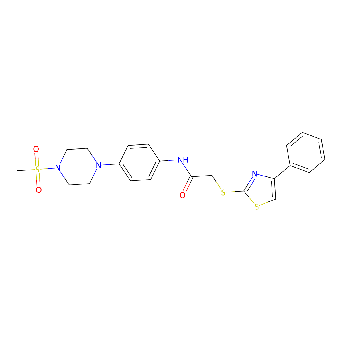 N-[4-(4-methylsulfonylpiperazin-1-yl)phenyl]-2-[(4-phenyl-1,3-thiazol-2-yl)sulfanyl]acetamide molecular structure, CAS 825610-11-5