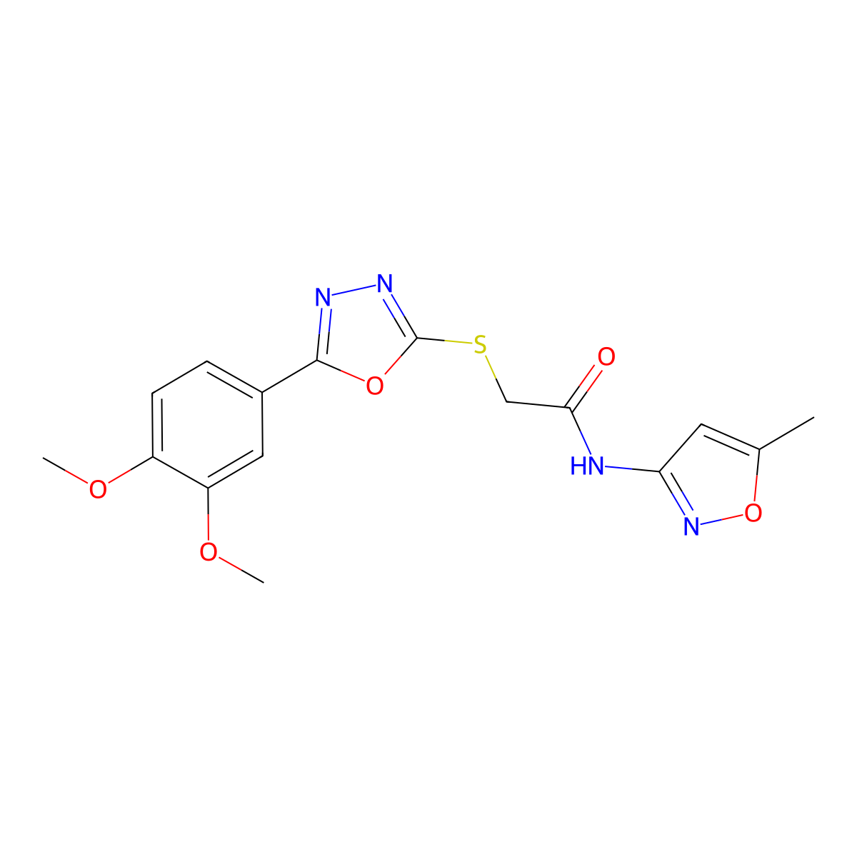 2-{[5-(3,4-dimethoxyphenyl)-1,3,4-oxadiazol-2-yl]sulfanyl}-N-(5-methyl-3-isoxazolyl)acetamide molecular structure, CAS 825610-75-1