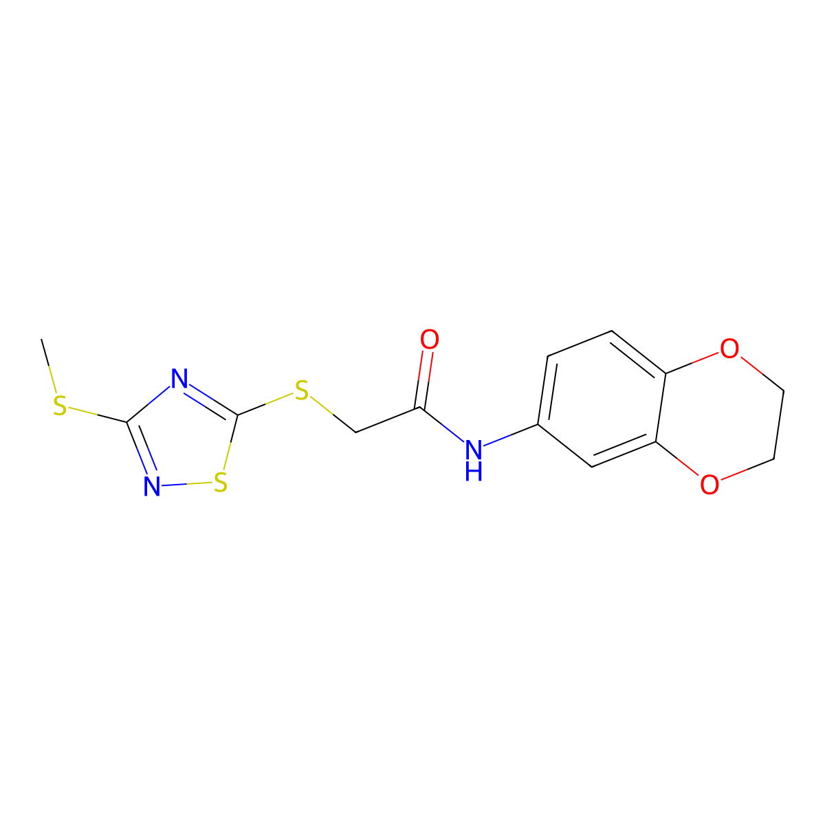 N-(2,3-dihydro-1,4-benzodioxin-6-yl)-2-[(3-methylsulfanyl-1,2,4-thiadiazol-5-yl)sulfanyl]acetamide molecular structure, CAS 825610-80-8