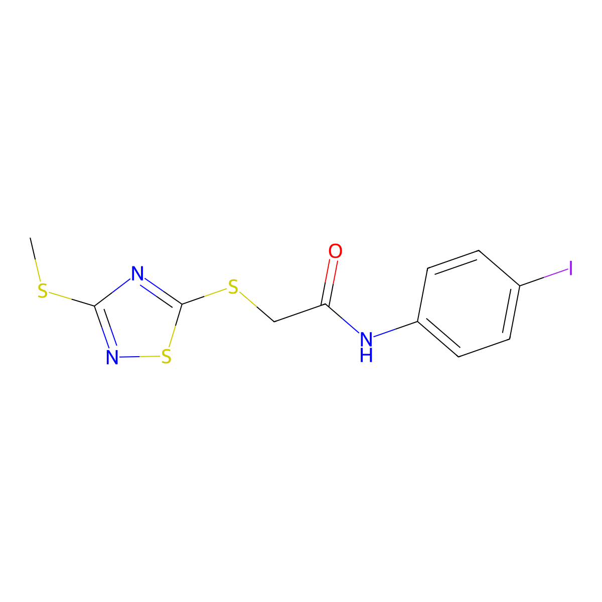 N-(4-iodophenyl)-2-{[3-(methylsulfanyl)-1,2,4-thiadiazol-5-yl]sulfanyl}acetamide molecular structure, CAS 825610-83-1