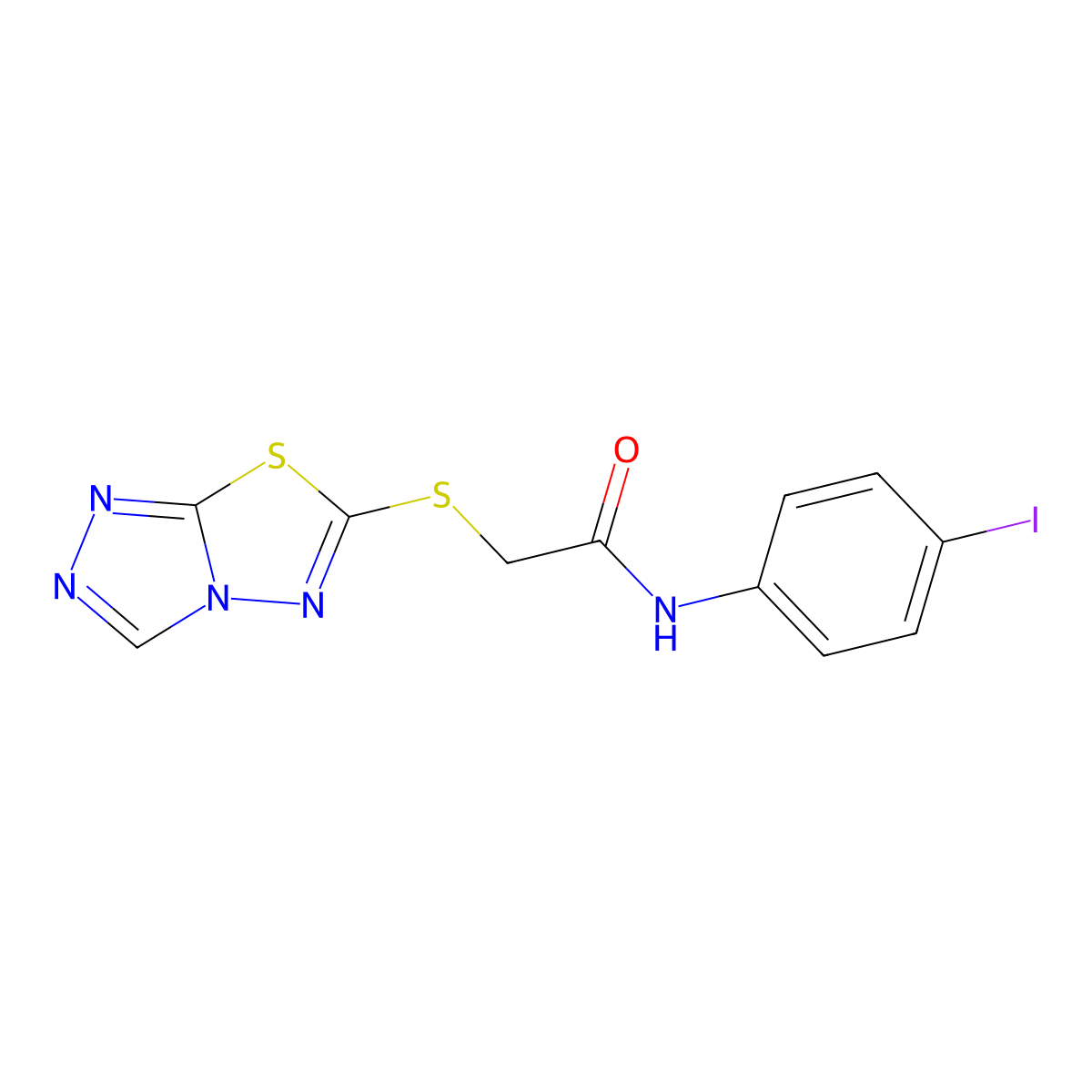N-(4-iodophenyl)-2-([1,2,4]triazolo[3,4-b][1,3,4]thiadiazol-6-ylsulfanyl)acetamide molecular structure, CAS 825610-84-2