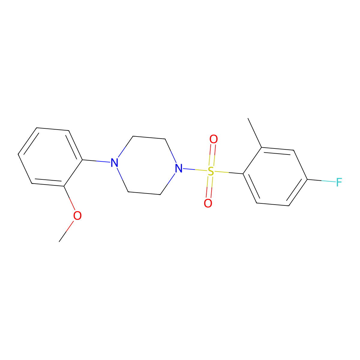 1-((4-Fluoro-2-methylphenyl)sulfonyl)-4-(2-methoxyphenyl)piperazine molecular structure, CAS 825611-16-3