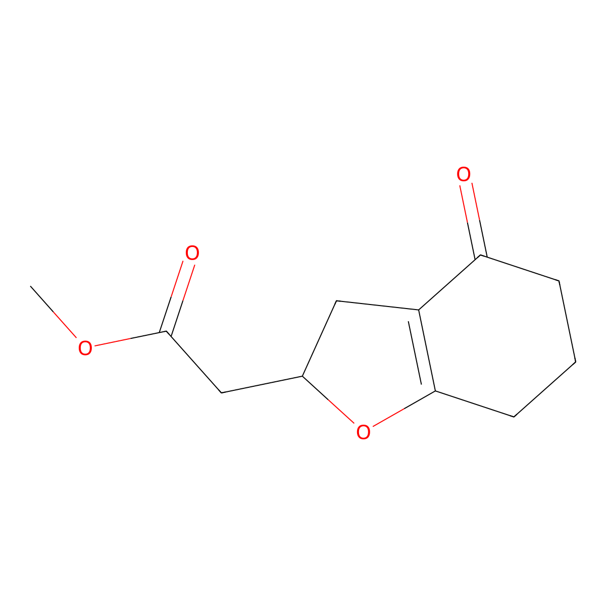 Methyl 2-(4-oxo-2,3,4,5,6,7-hexahydro-1-benzofuran-2-yl)acetate molecular structure, CAS 825612-11-1