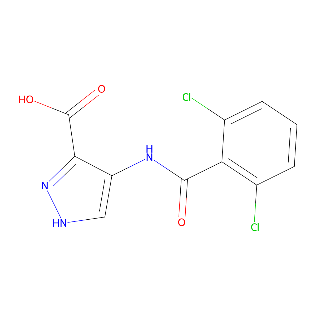 1H-Pyrazole-3-carboxylic acid, 4-[(2,6-dichlorobenzoyl)amino]- molecular structure, CAS 825619-04-3
