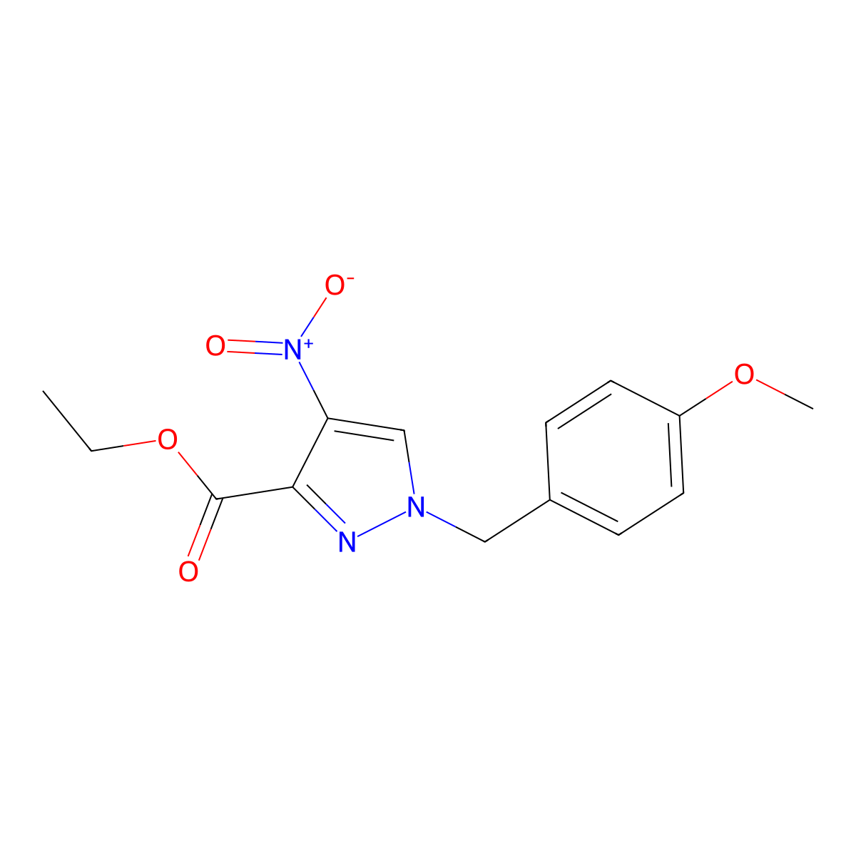 1-(4-methoxy-benzyl)-4-nitro-1H-pyrazole-3-carboxylic acid ethyl ester molecular structure, CAS 825619-24-7