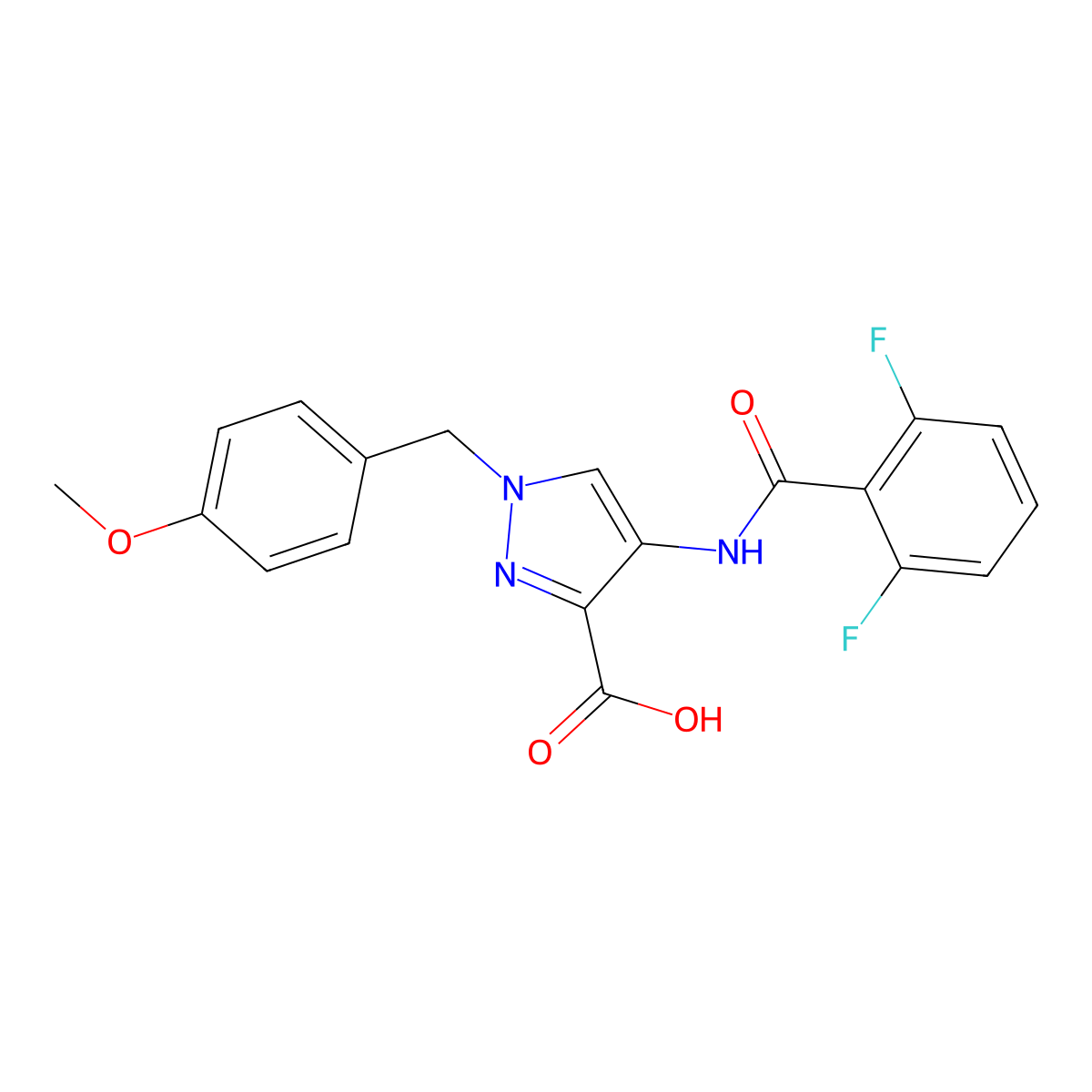4-(2,6-difluoro-benzoylamino)-1-(4-methoxy-benzyl)-1H-pyrazole-3-carboxylic acid molecular structure, CAS 825621-96-3