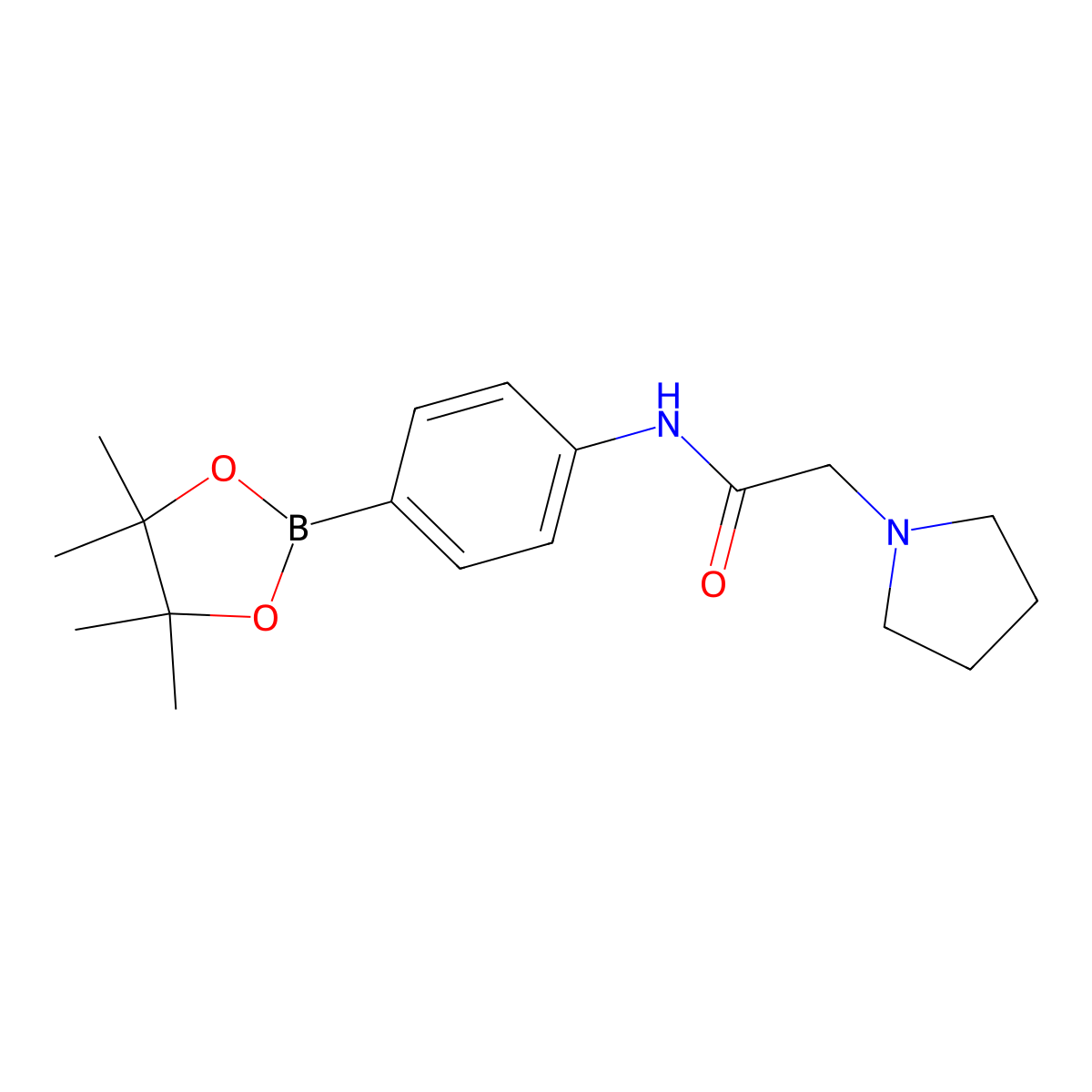 2-(pyrrolidin-1-yl)-N-(4-(4,4,5,5-tetramethyl-1,3,2-dioxaborolan-2-yl)phenyl)acetamide molecular structure, CAS 825630-80-6