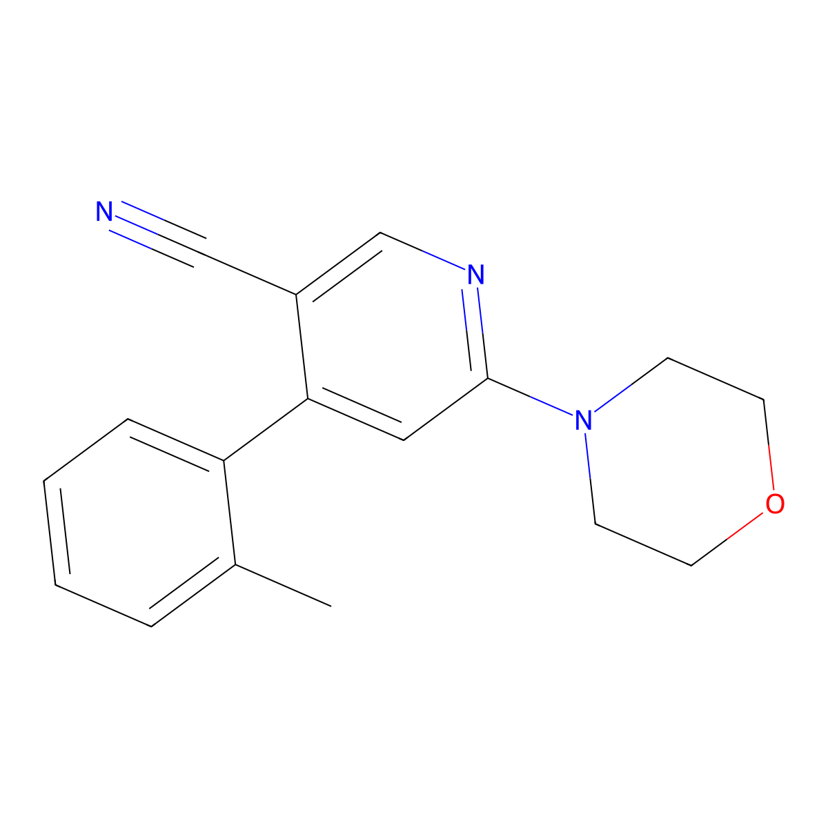 3-Pyridinecarbonitrile, 4-(2-methylphenyl)-6-(4-morpholinyl)- molecular structure, CAS 825638-01-5