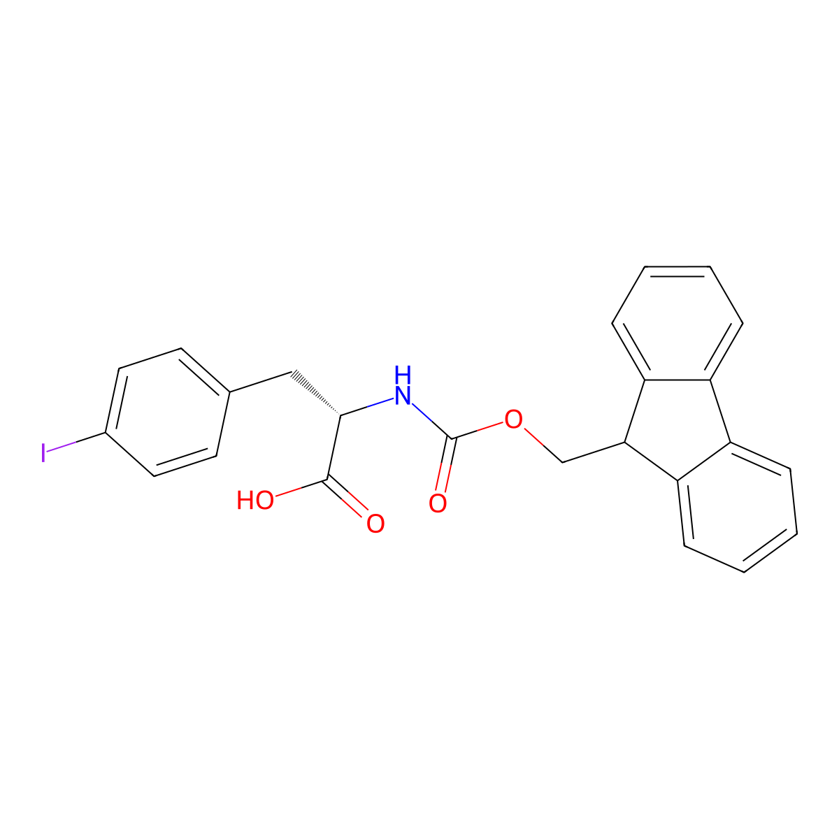 (2S)-2-(9H-fluoren-9-ylmethoxycarbonylamino)-3-(4-iodophenyl)propanoic acid molecular structure, CAS 82565-68-2