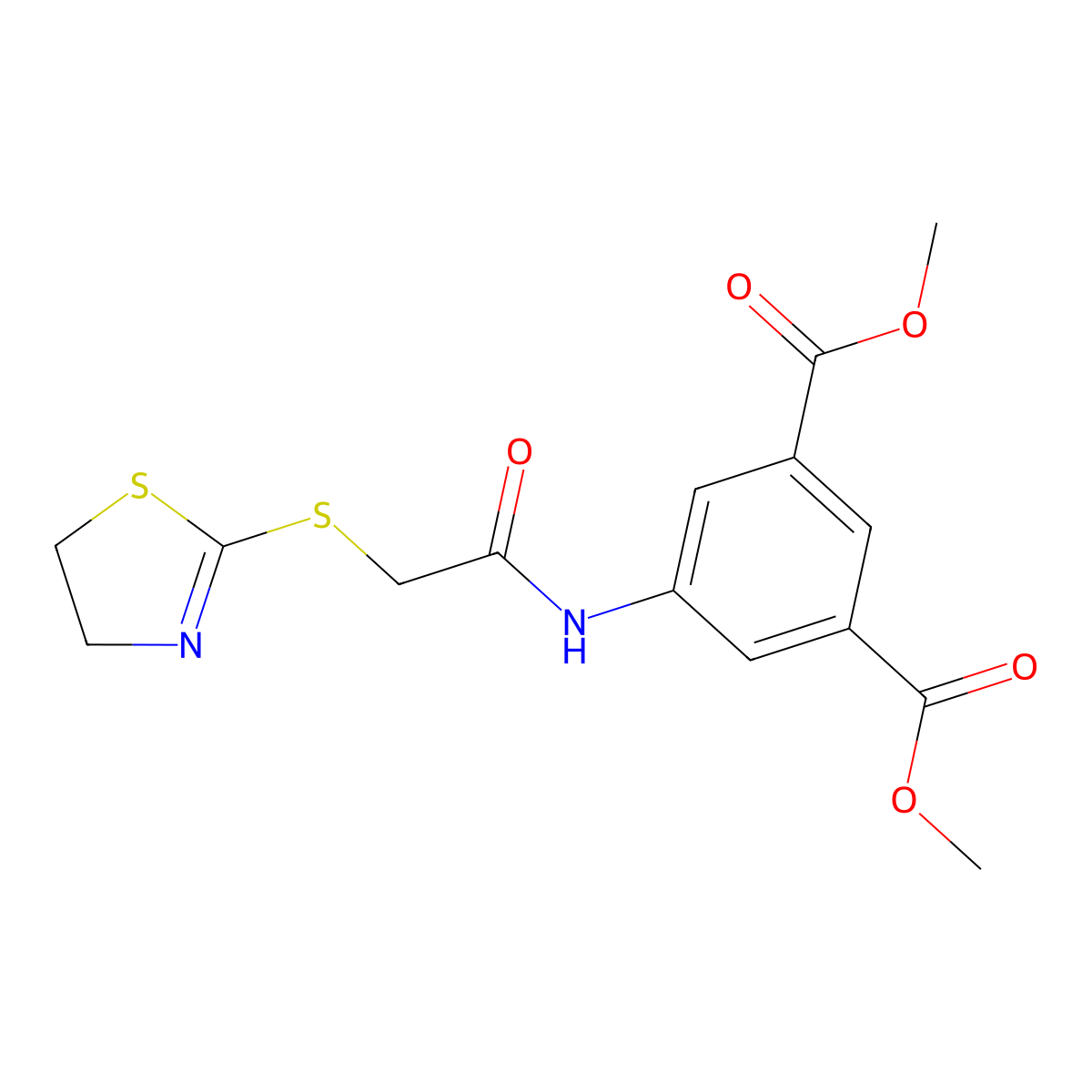 Dimethyl 5-{[(4,5-dihydro-1,3-thiazol-2-ylthio)acetyl]amino}isophthalate molecular structure, CAS 825655-79-6