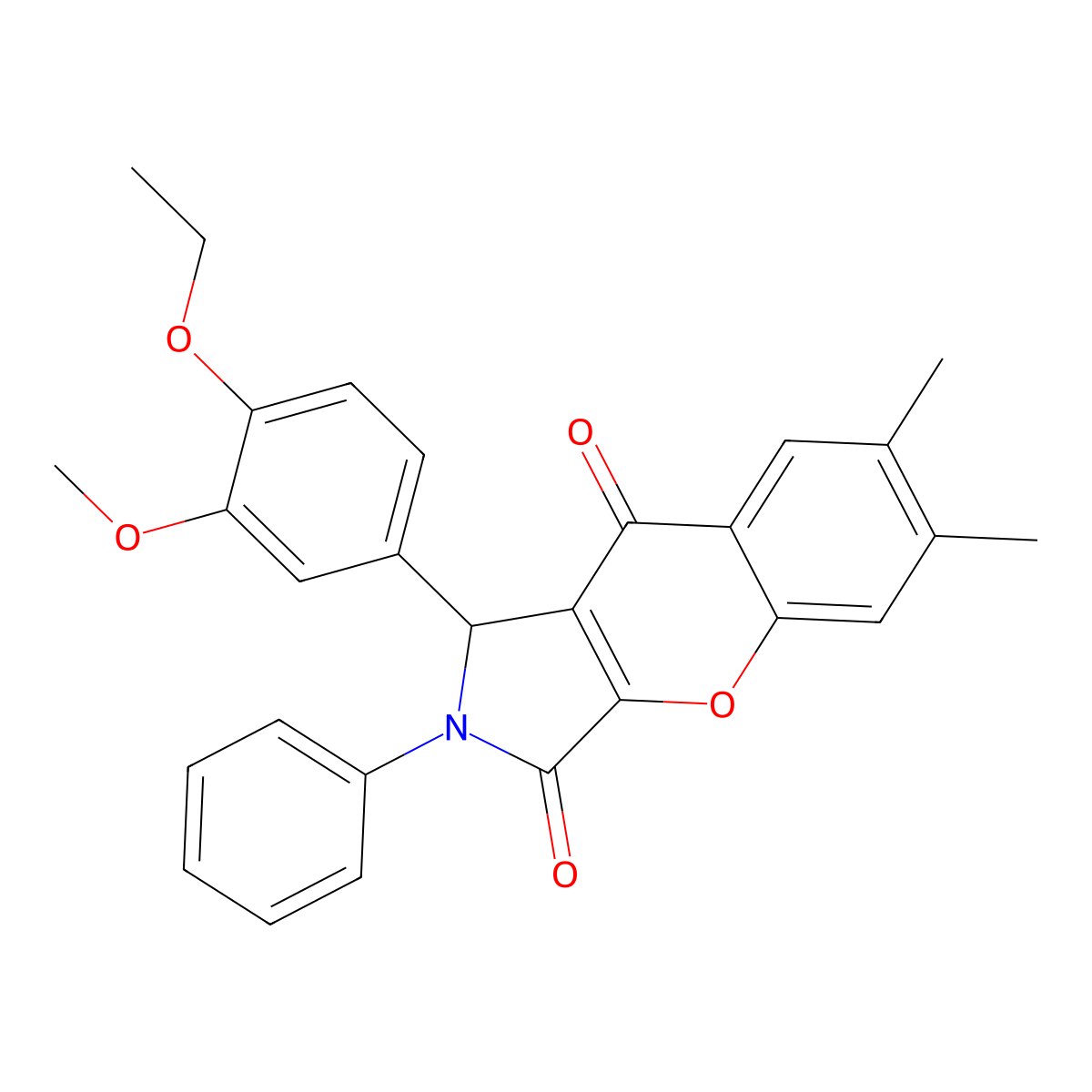 1-(4-ethoxy-3-methoxyphenyl)-6,7-dimethyl-2-phenyl-1H-chromeno[2,3-c]pyrrole-3,9-dione molecular structure, CAS 825655-80-9