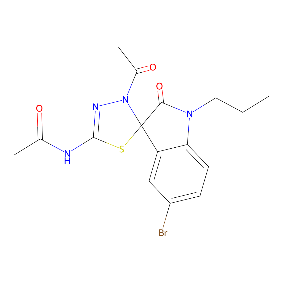 N-(4-acetyl-5'-bromo-2'-oxo-1'-propylspiro[1,3,4-thiadiazole-5,3'-indole]-2-yl)acetamide molecular structure, CAS 825655-89-8