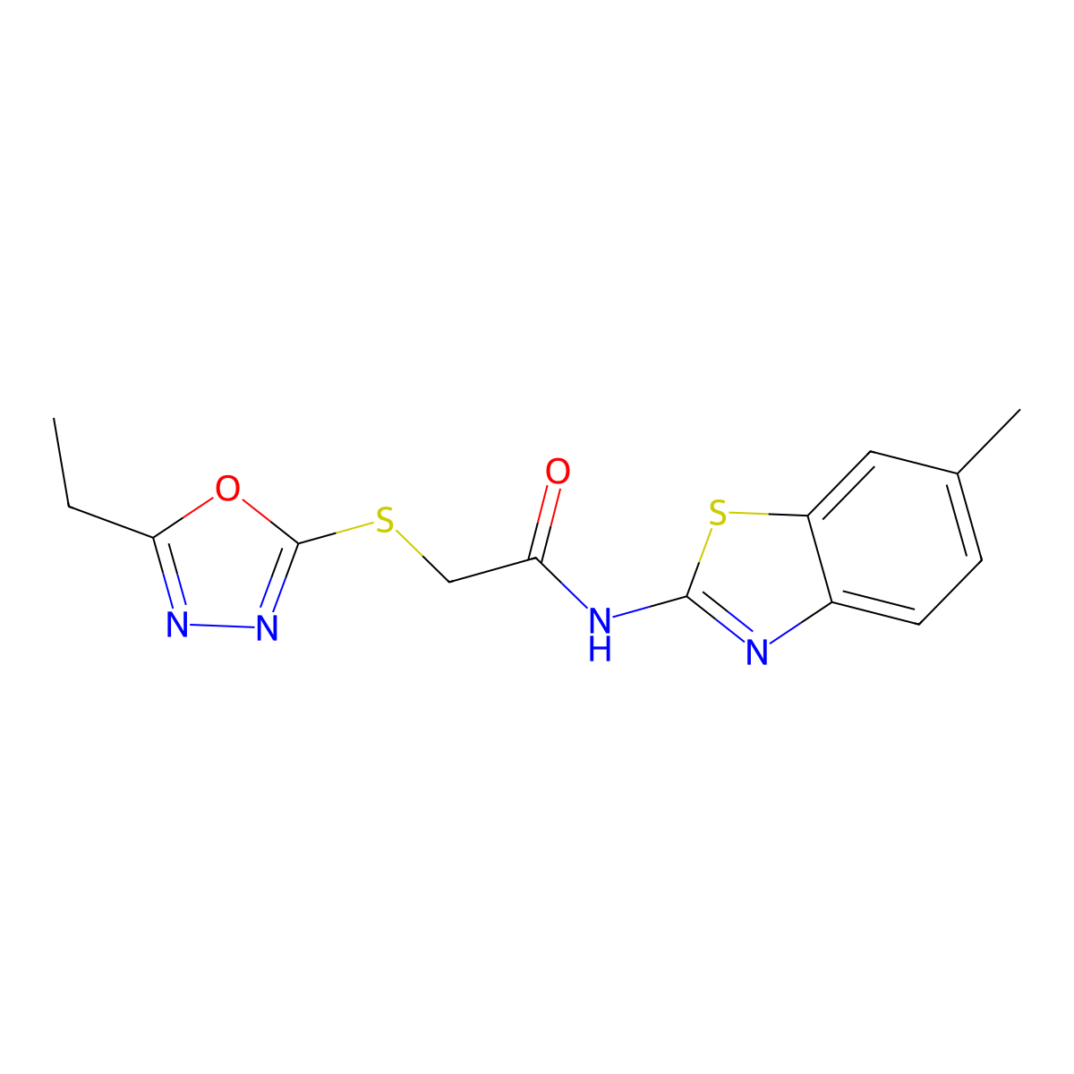 2-[(5-ethyl-1,3,4-oxadiazol-2-yl)sulfanyl]-N-(6-methyl-1,3-benzothiazol-2-yl)acetamide molecular structure, CAS 825656-04-0