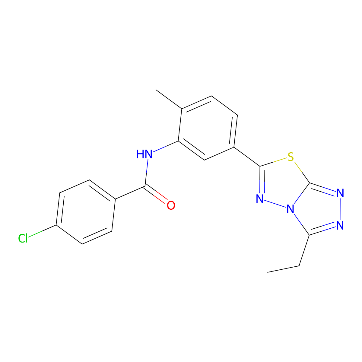 4-chloro-N-[5-(3-ethyl[1,2,4]triazolo[3,4-b][1,3,4]thiadiazol-6-yl)-2-methylphenyl]benzamide molecular structure, CAS 825656-05-1