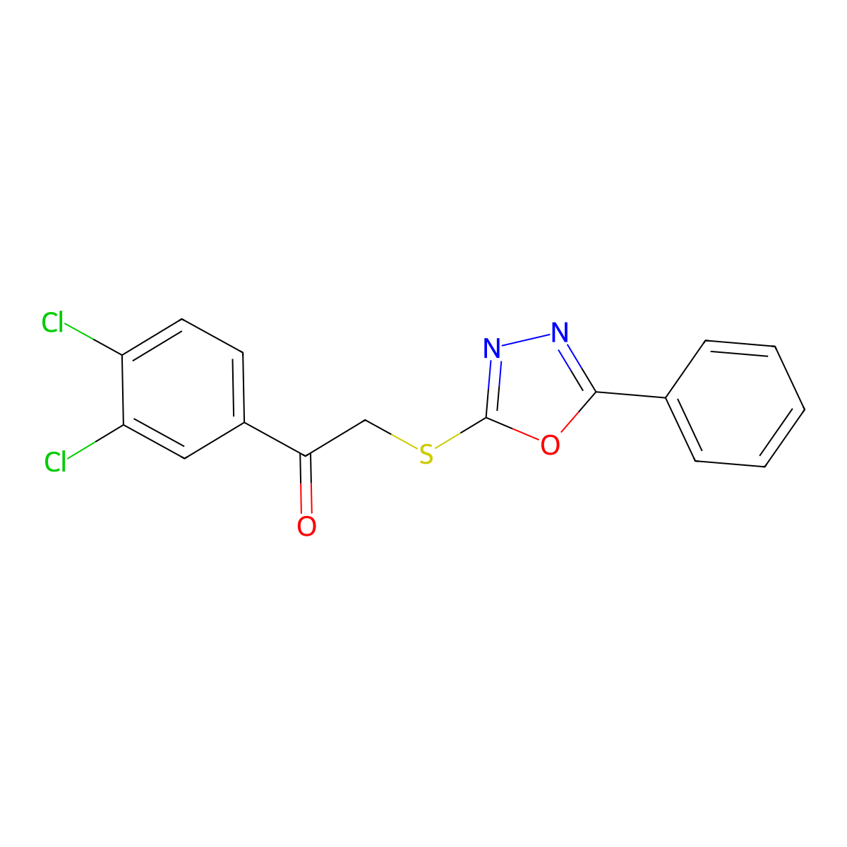 1-(3,4-Dichlorophenyl)-2-[(5-phenyl-1,3,4-oxadiazol-2-yl)sulfanyl]ethan-1-one molecular structure, CAS 825656-56-2
